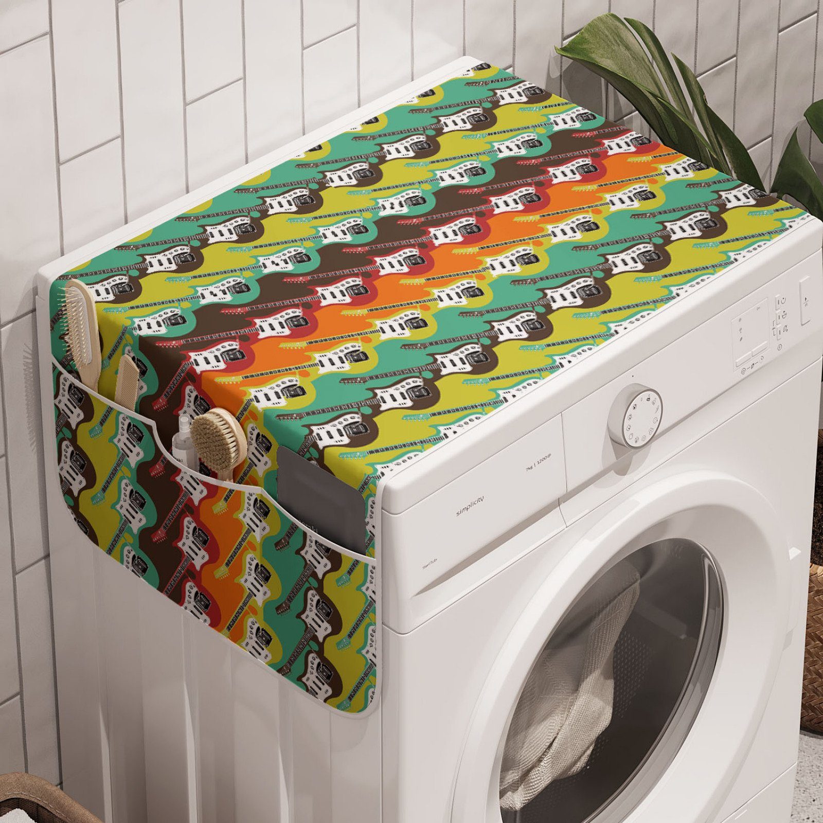 Abstrakt Moderne Waschmaschine Abakuhaus für Trockner, Farben Badorganizer Anti-Rutsch-Stoffabdeckung und Gitarre