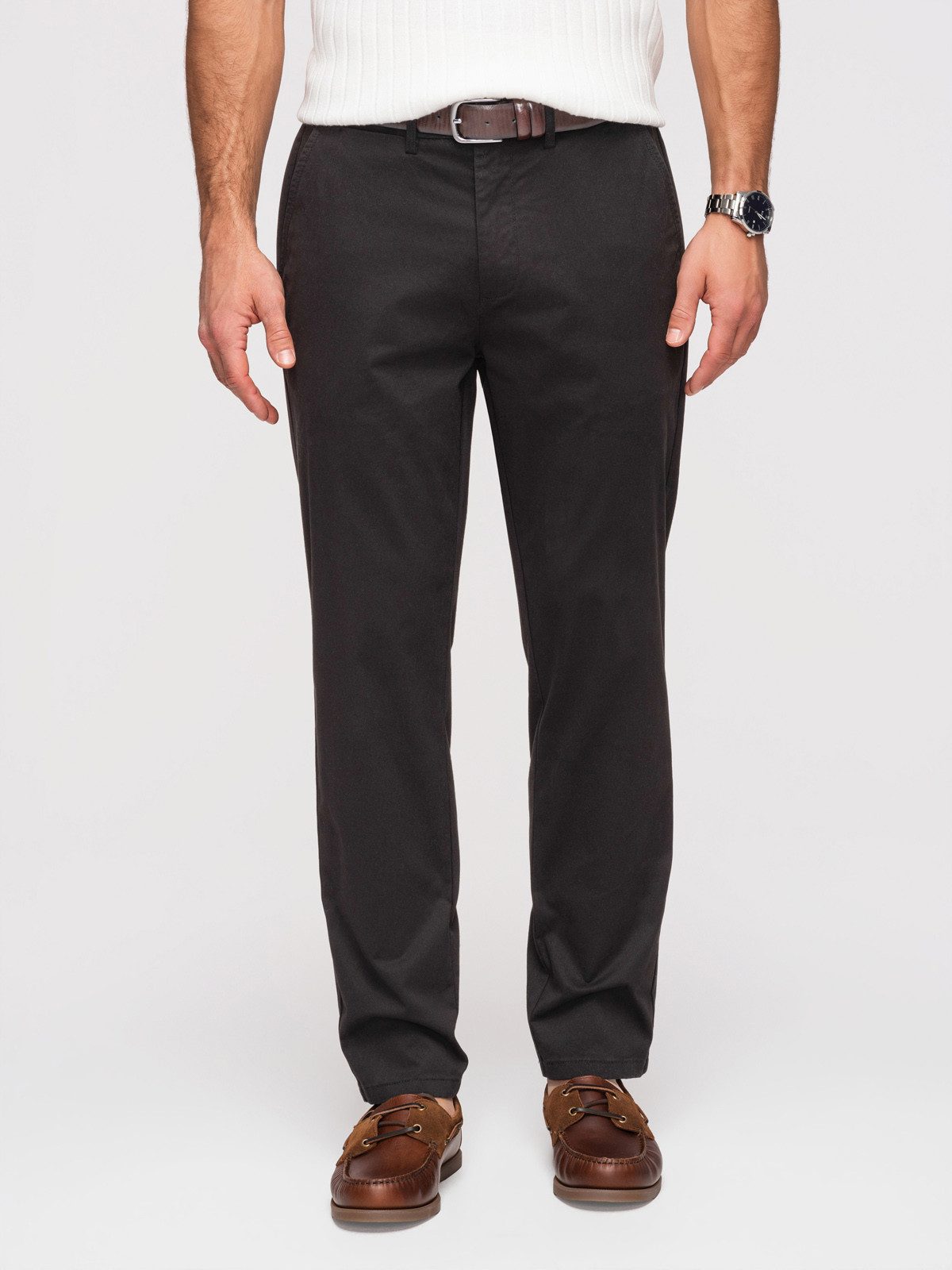 OMBRE Chinos Herren Chino Hose Regular Fit Baumwolle Schwarz L (kein Set, 1-tlg) Peach-Effekt