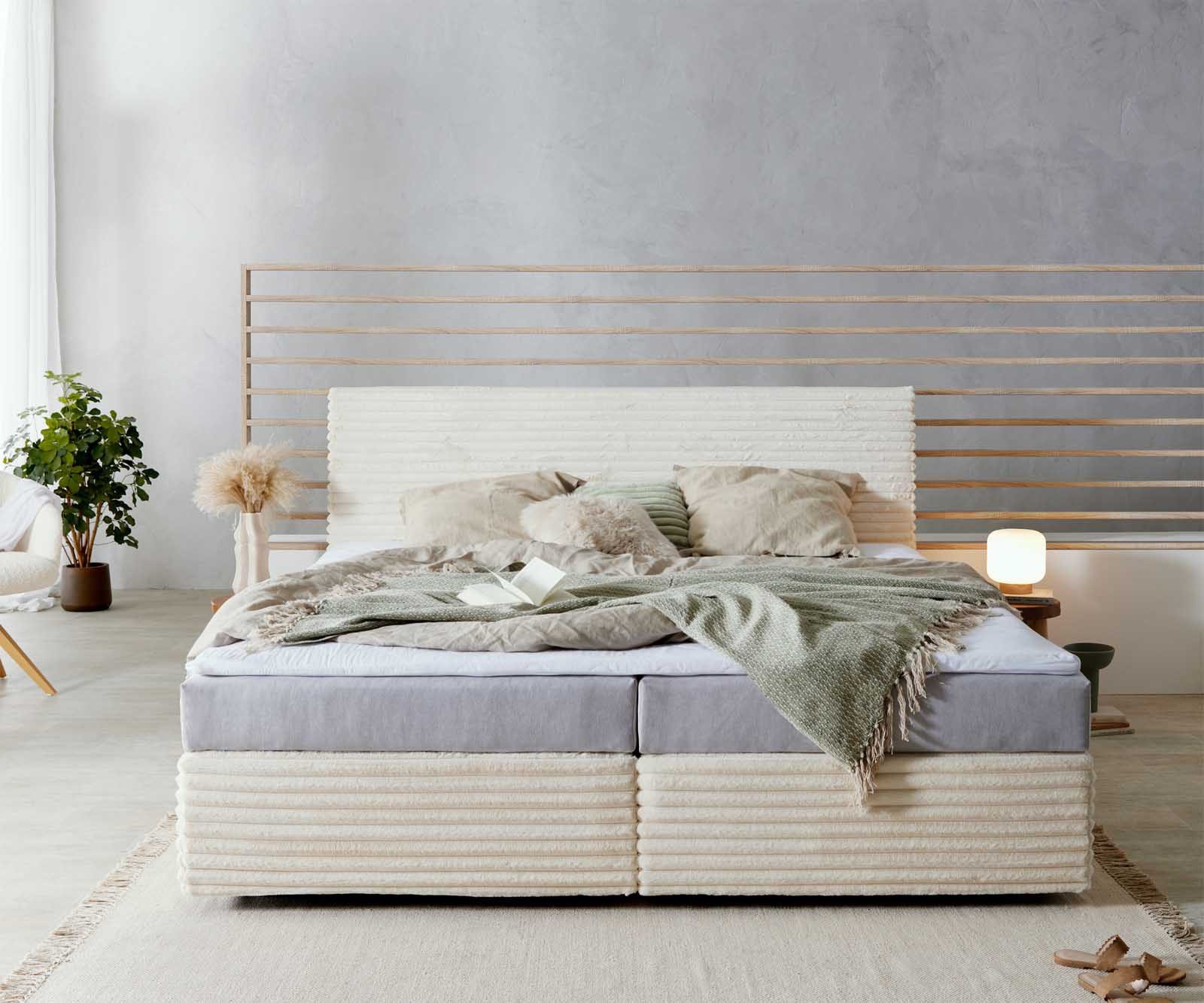 DELIFE Boxspringbett Dream-Well, Plüsch-Cord Beige 200x200 cm mit Taschenfe günstig online kaufen