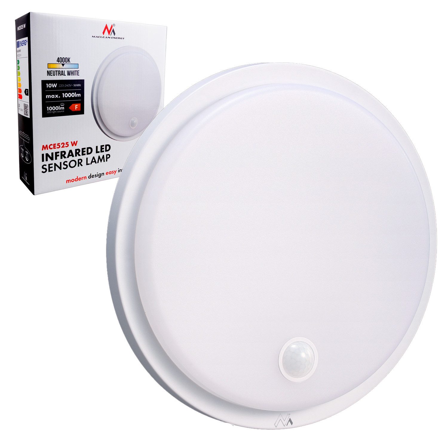 Maclean LED Außen-Wandleuchte mit PIR-Bewegungssensor MCE525, LED fest integriert, neutralweiß, 10 W, IP65, 1000 lm, neutrale Farbe