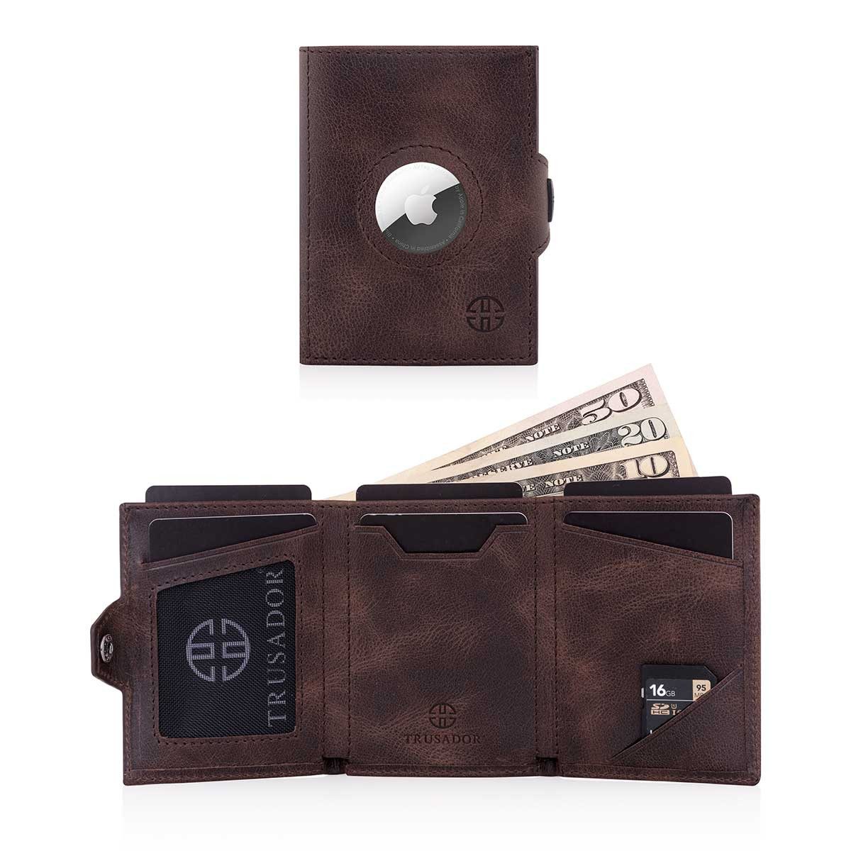 Trusador Geldbörse AirTag 'Verona' - Leder-Wallet mit AirTag- & Münzfach (Handarbeit, Handmade in Europe), Vollnarbenleder, AirTag Wallet Herren & Damen