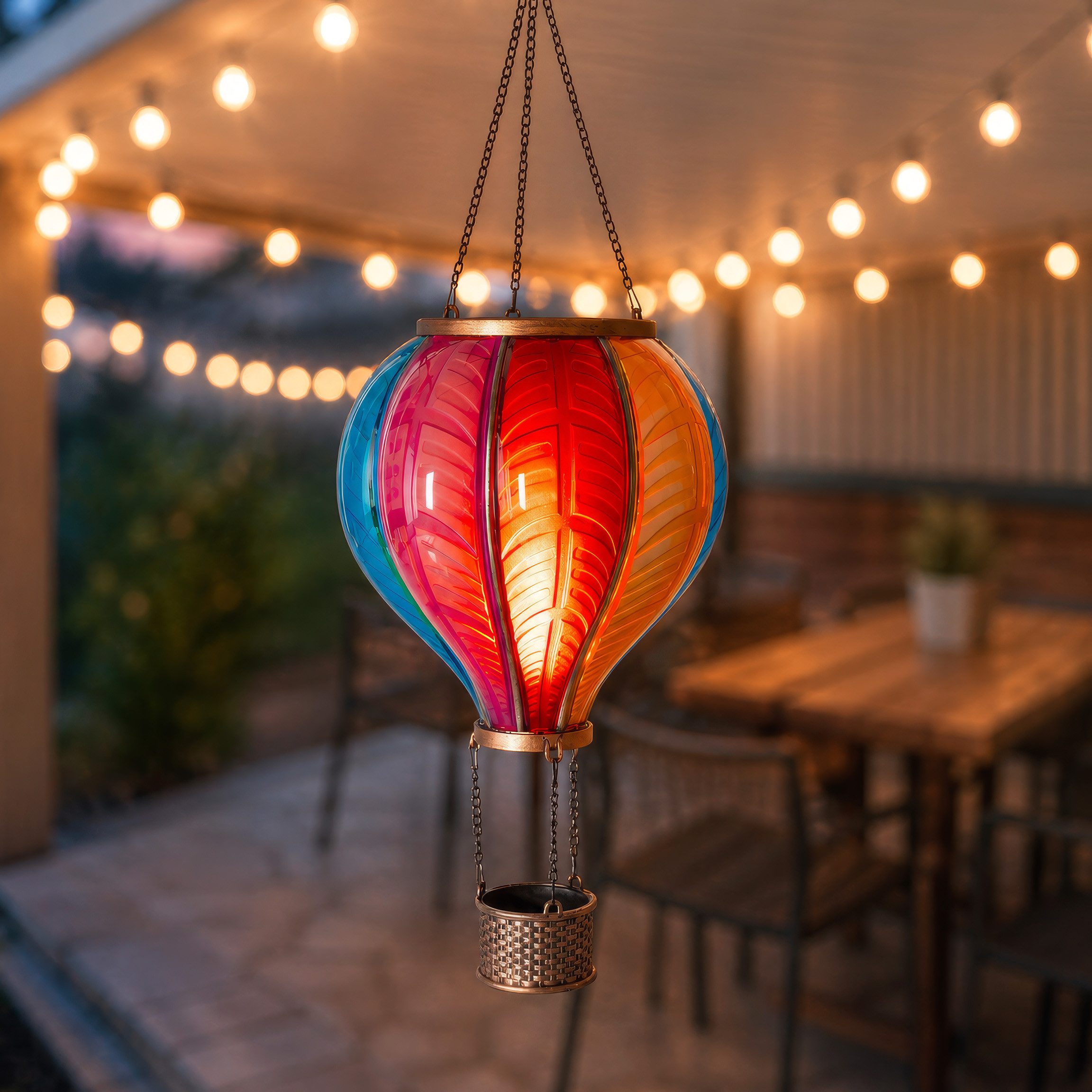IC Gardenworld LED Solarleuchte LED Solar Heißluftballon mit Flammeneffekt Beleuchtung zum Aufhängen, LED fest integriert, warm-weiß mit Flammeneffekt