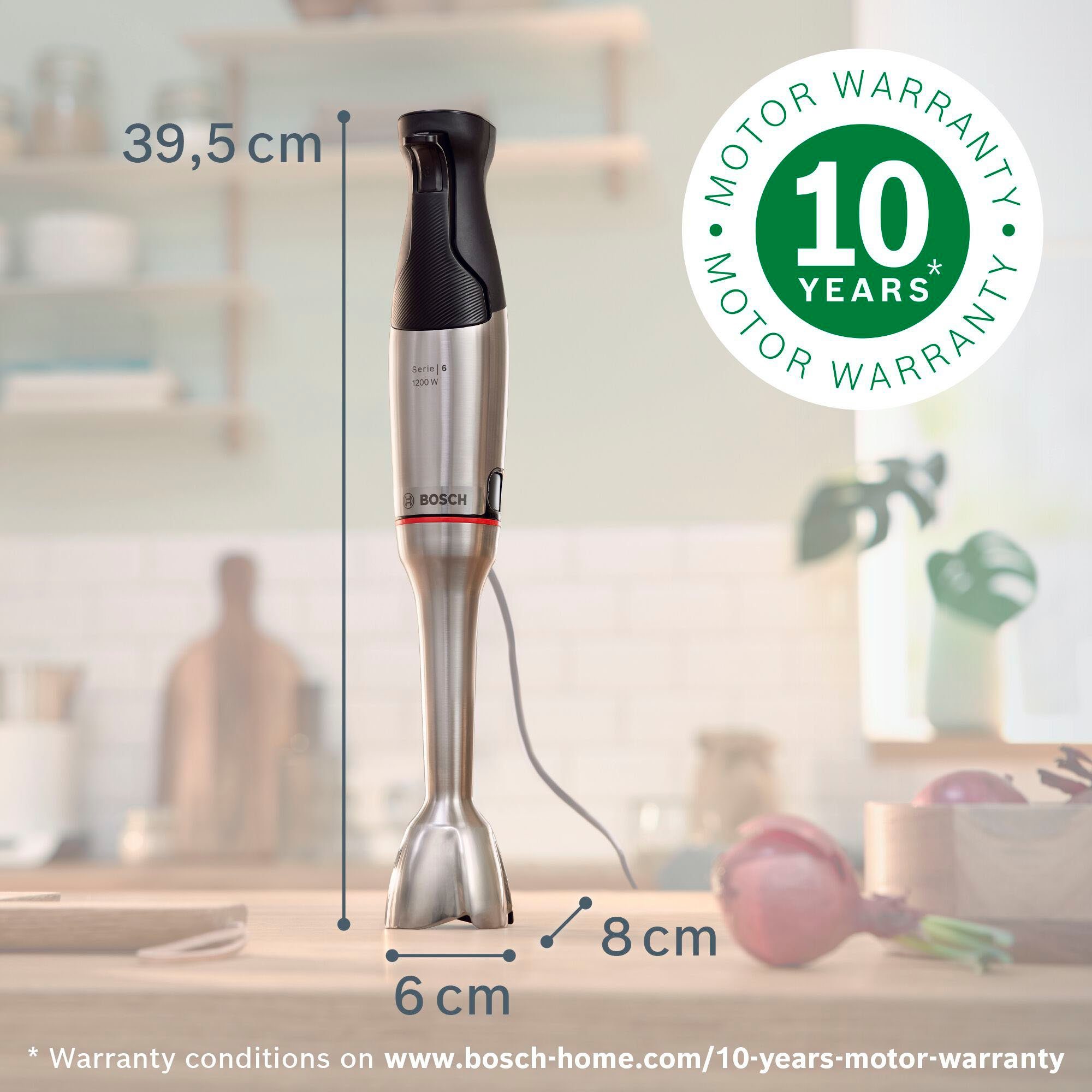 BOSCH Stabmixer ErgoMaster Serie 6 MSM6M810, 4 Klingen, Mixfuß Edelstahl, schwarz, 1200 W, Becher, großer Bedienhebel, Keramikkupplung, 10 J Motorgarantie