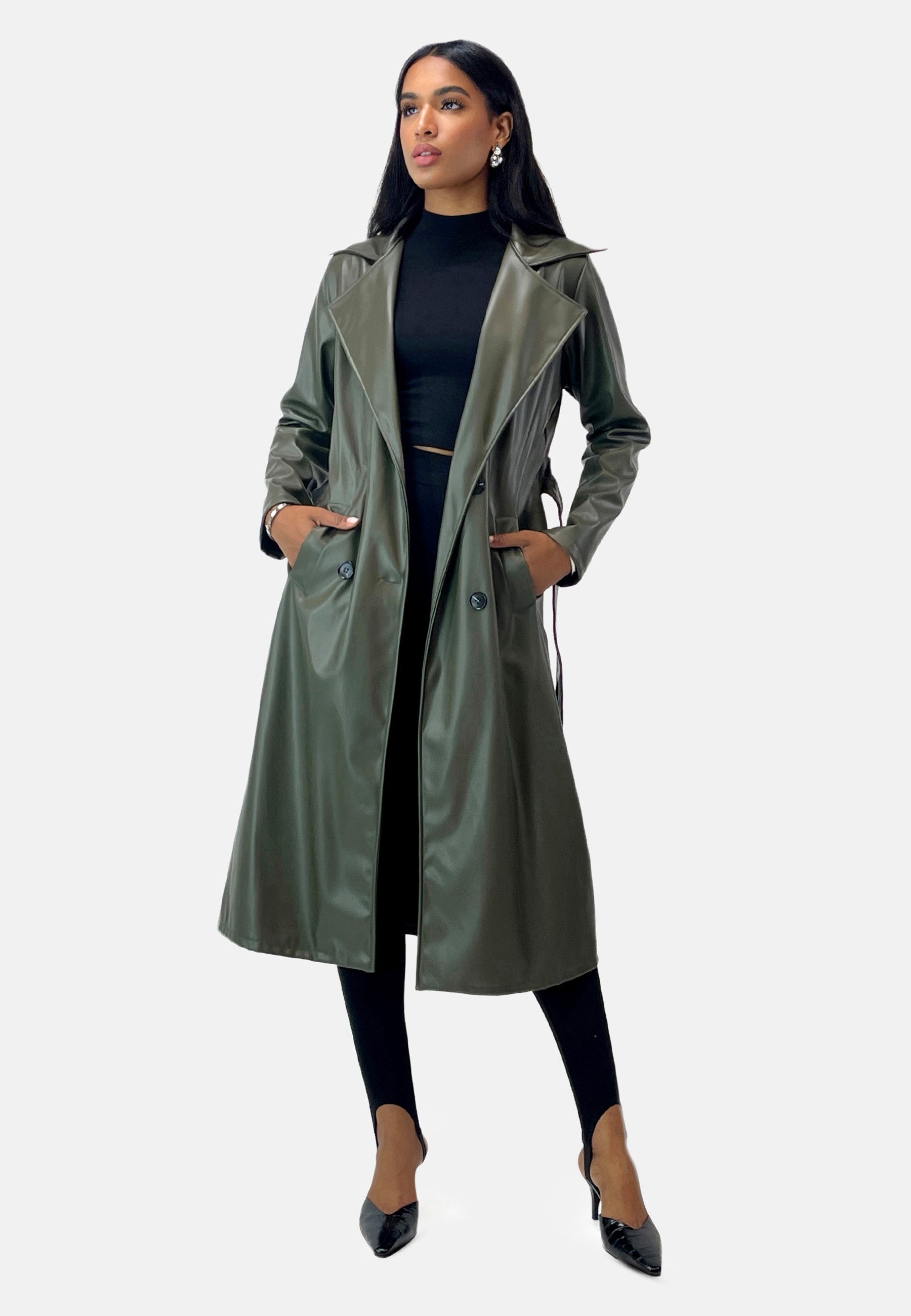 Elara Lederimitatmantel Elara Damen Trenchcoat (1-tlg) günstig online kaufen
