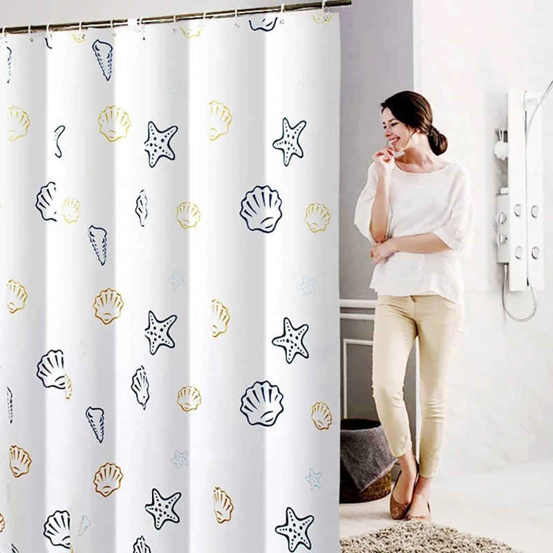 Fanci Home Duschvorhang Seestern Textil Polyester Anti-Schimmel wasserdicht (Schimmelresistent Wasserabweisend), Anti-Bakteriell Waschbar inklusive Ringe Duschvorhanghaken