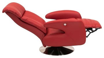 Vito Relaxsessel DISK S, Rot, Leder, 360 Grad drehbar, integrierte Fußstütze