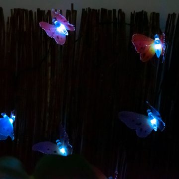 etc-shop Gartenleuchte, LED-Leuchtmittel fest verbaut, Kaltweiß, LED Solar Lichter Kette Beleuchtung Außen Leuchte Schmetterlinge bunt