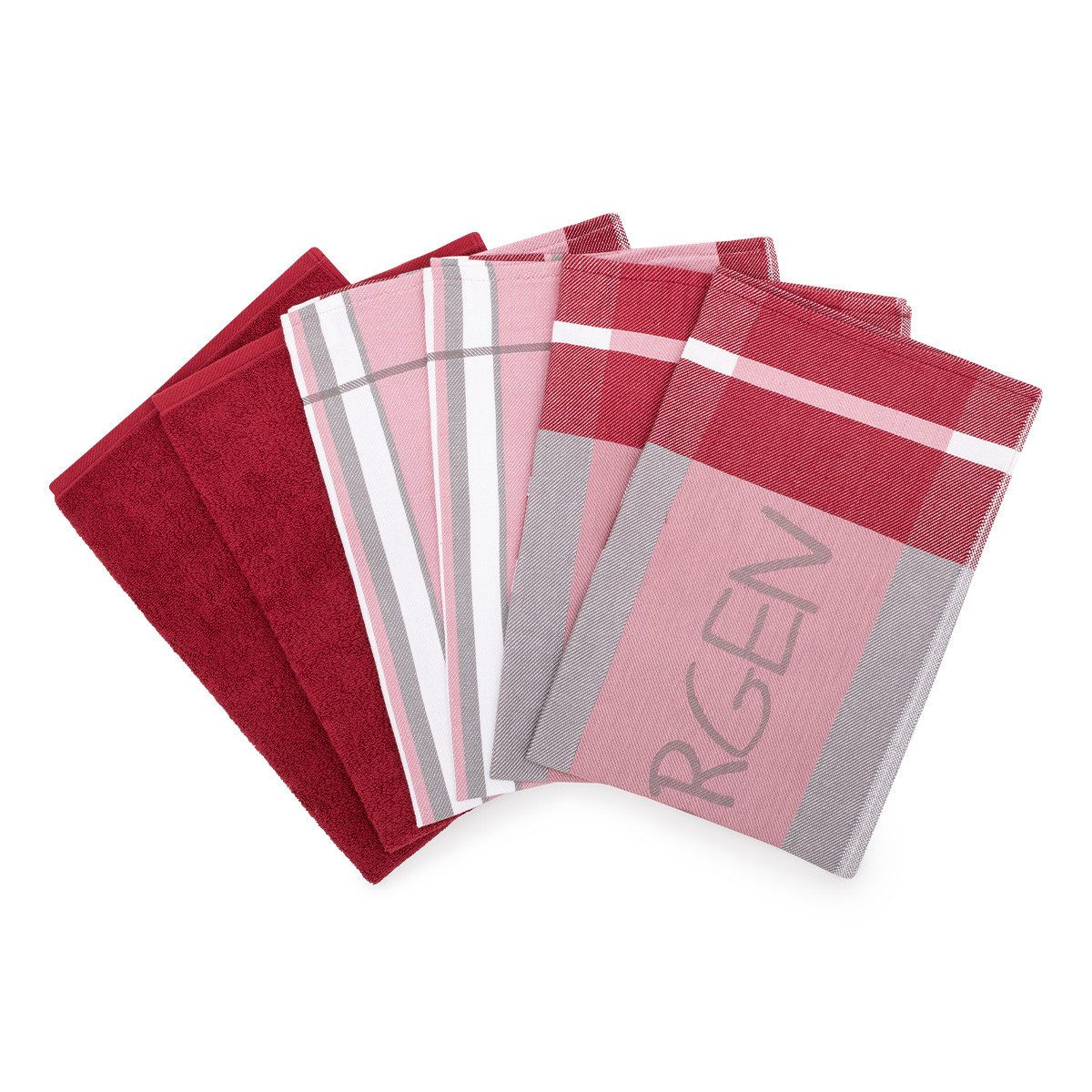 ROSS Geschirrtuch Guten Morgen, (Spar-Set, 6-tlg., 4 X Geschirrtuch (50 X 70cm), 2 X Küchentuch (50 X 50cm), 4 X Geschirr- 2 X Küchentuch im Set - Baumwolle