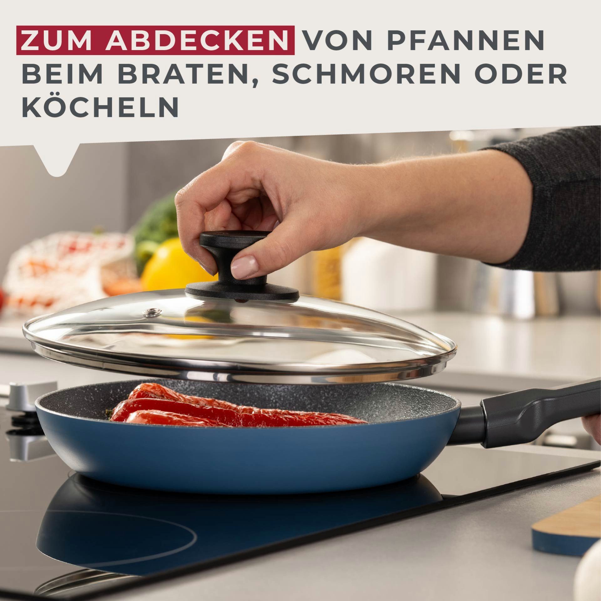 FACKELMANN Pfannendeckel Pfannenglasdeckel 24cm – Hitzebeständig, Bakelit Griff, Universal
