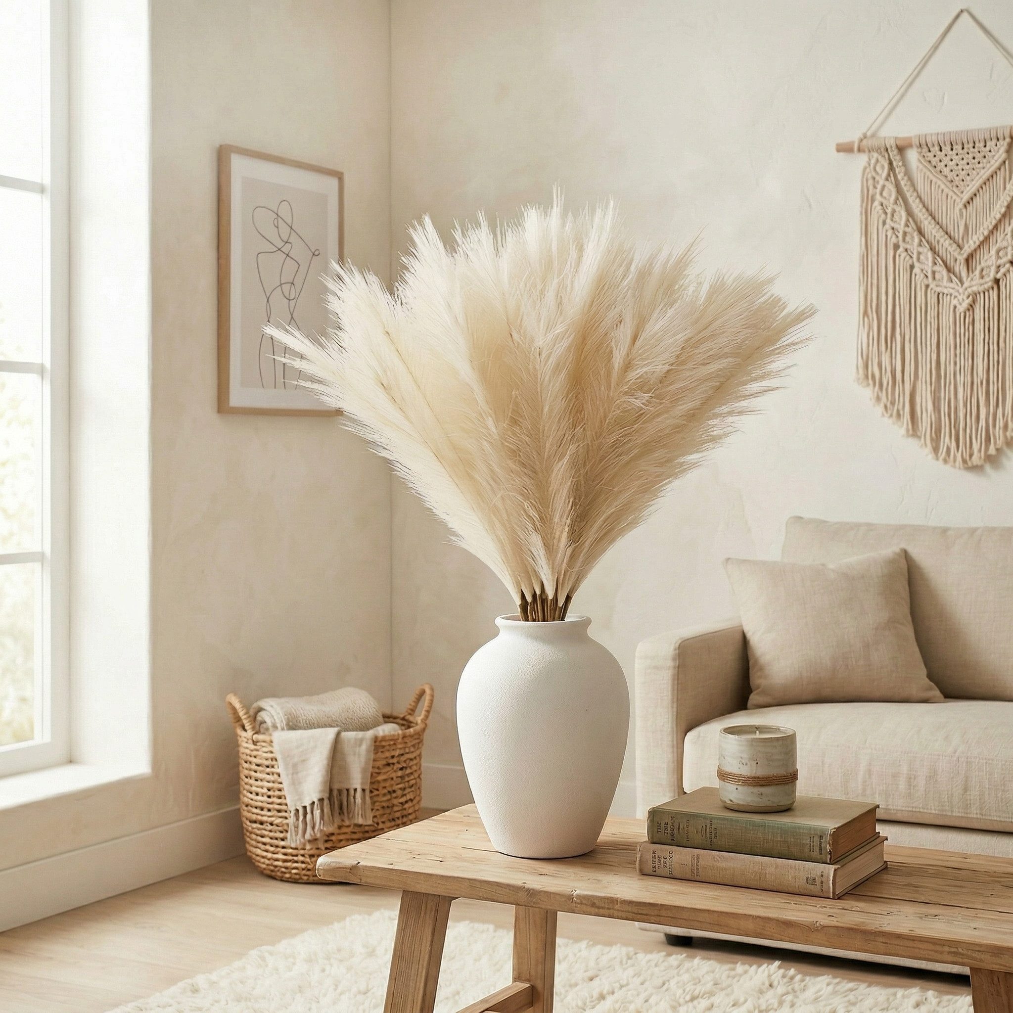 Kunstblume Künstliches Pampasgras 30 Stück Set Deko – Kunstpflanze flauschig Boho Pampasgras, Fanci Home, für Wohnzimmer Schlafzimmer, langlebig pflegeleicht