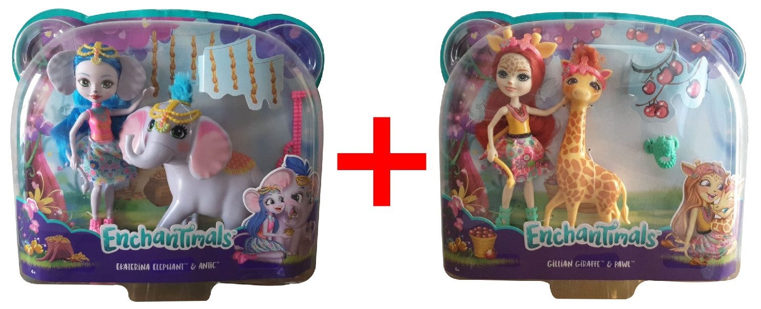 Enchantimals Spielfigur Enchantimals 2er-Set Elephant Ekaterina + Giraffe Gillian 4 Figuren