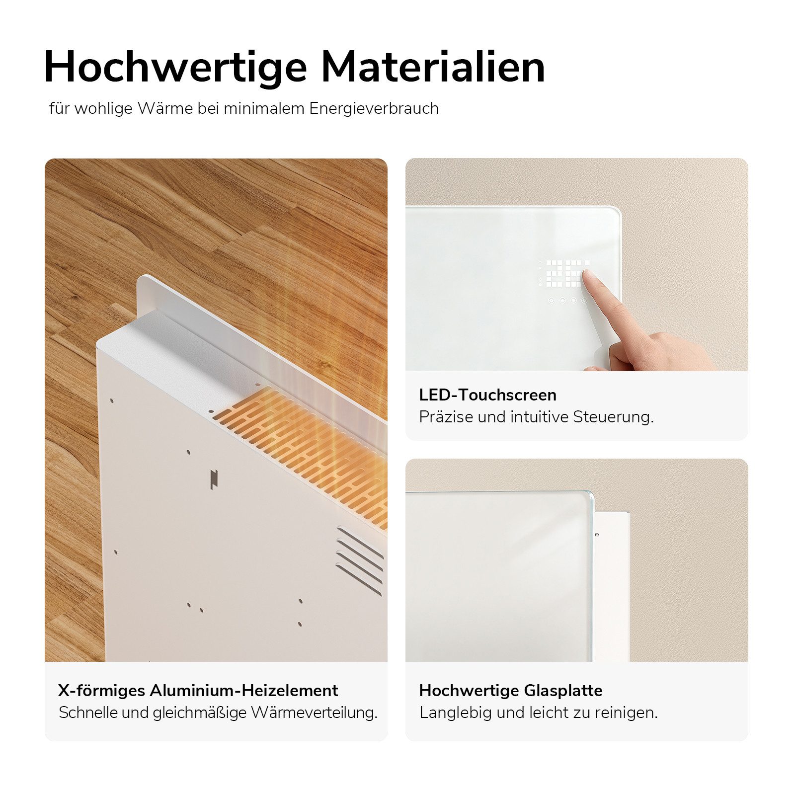 EMKE Konvektor 2000W Elektro Heizkörper Elektrisch Heizgerät WiFi Steuerung Heizung, Glaskonvektor Standg Wandmontage energiesparend Kindersicherung