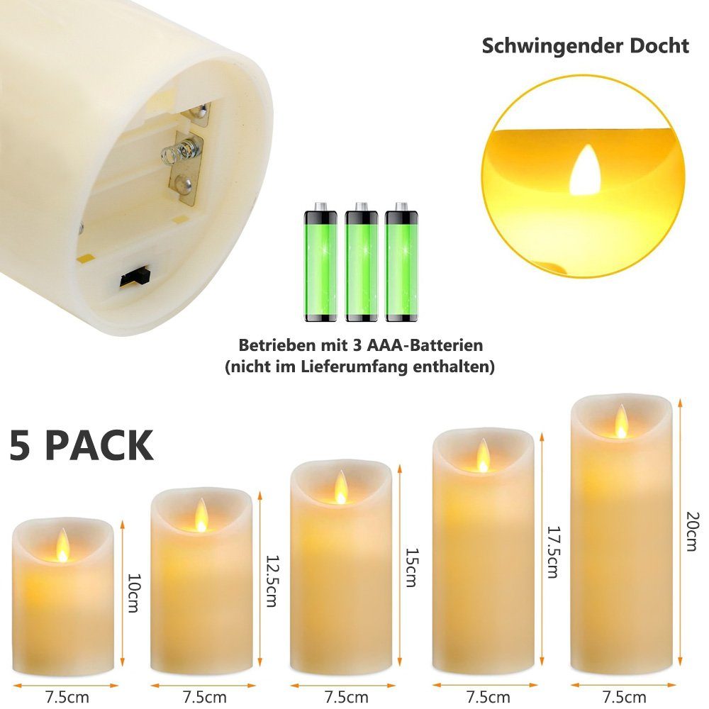 MUPOO LED-Kerze LED Kerzen Fairy Lights(2/5 er Set), Timer, 3D Flamme,Fernb günstig online kaufen