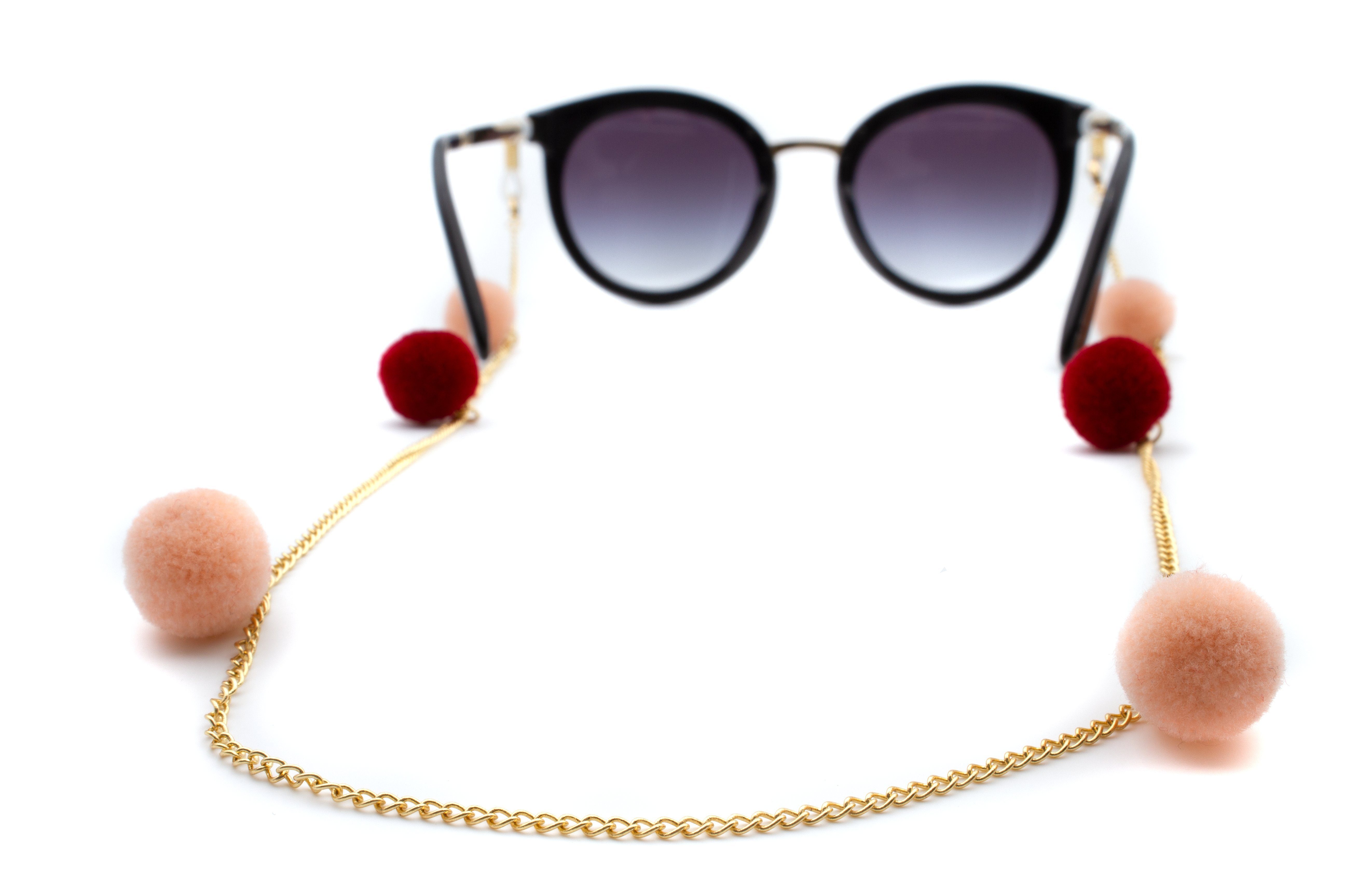 GERNEO Brillenband GERNEO® - Tel Rot-Rosé Brillenband, Silber Premium Brillenkette in Versiegelung 18 - Samtoptik Karat & Gold Aviv Bommeln 925er oder aus