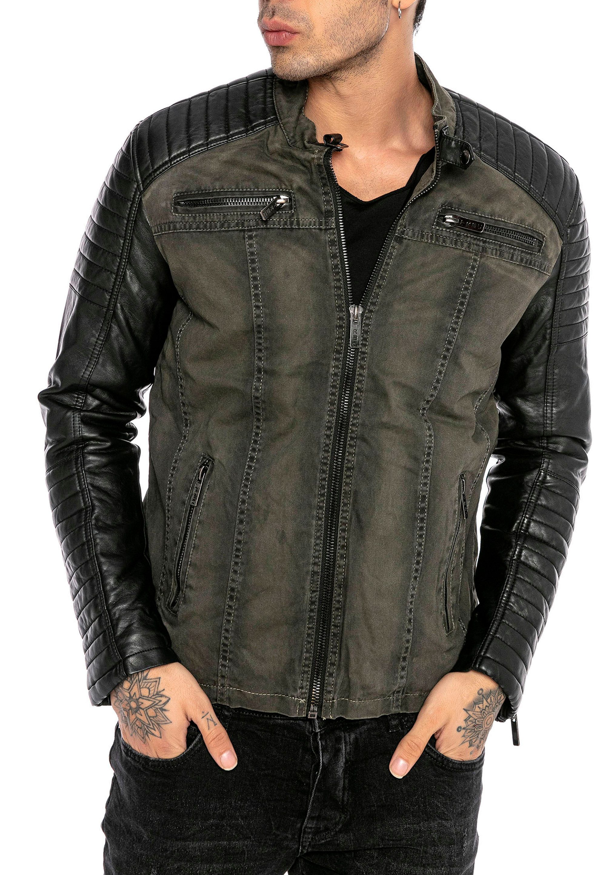 Bikerjacke mit Materialmix und Steppdetails Markant und Modern