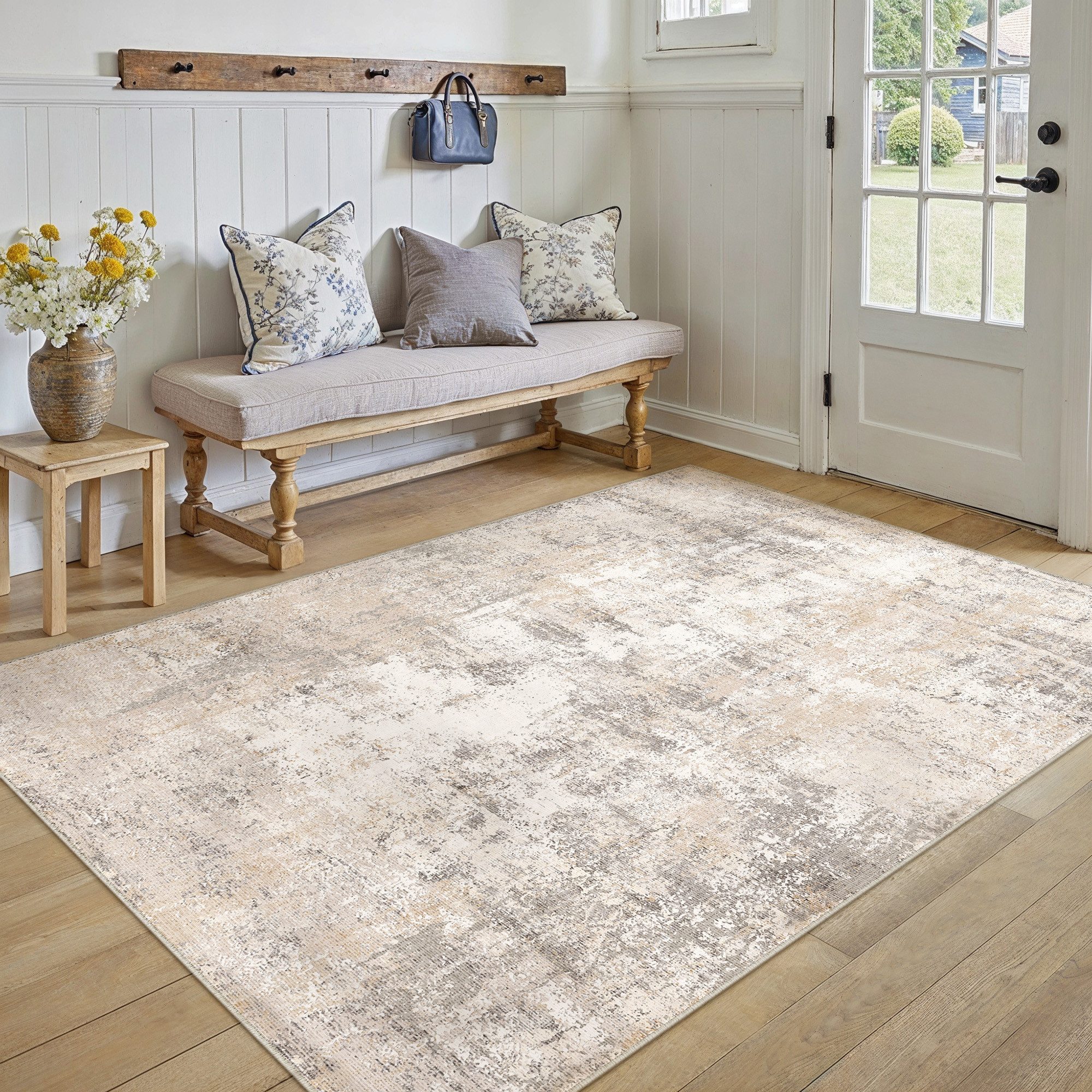 PURECOZY Teppich Verschiedene Größen, Waschbar & Rutschfest, abstrakter Stil, Rechteckig, Höhe: 5 mm, für Wohnzimmer, Schlafzimmer, Flur, Küche & Eingangsbereich
