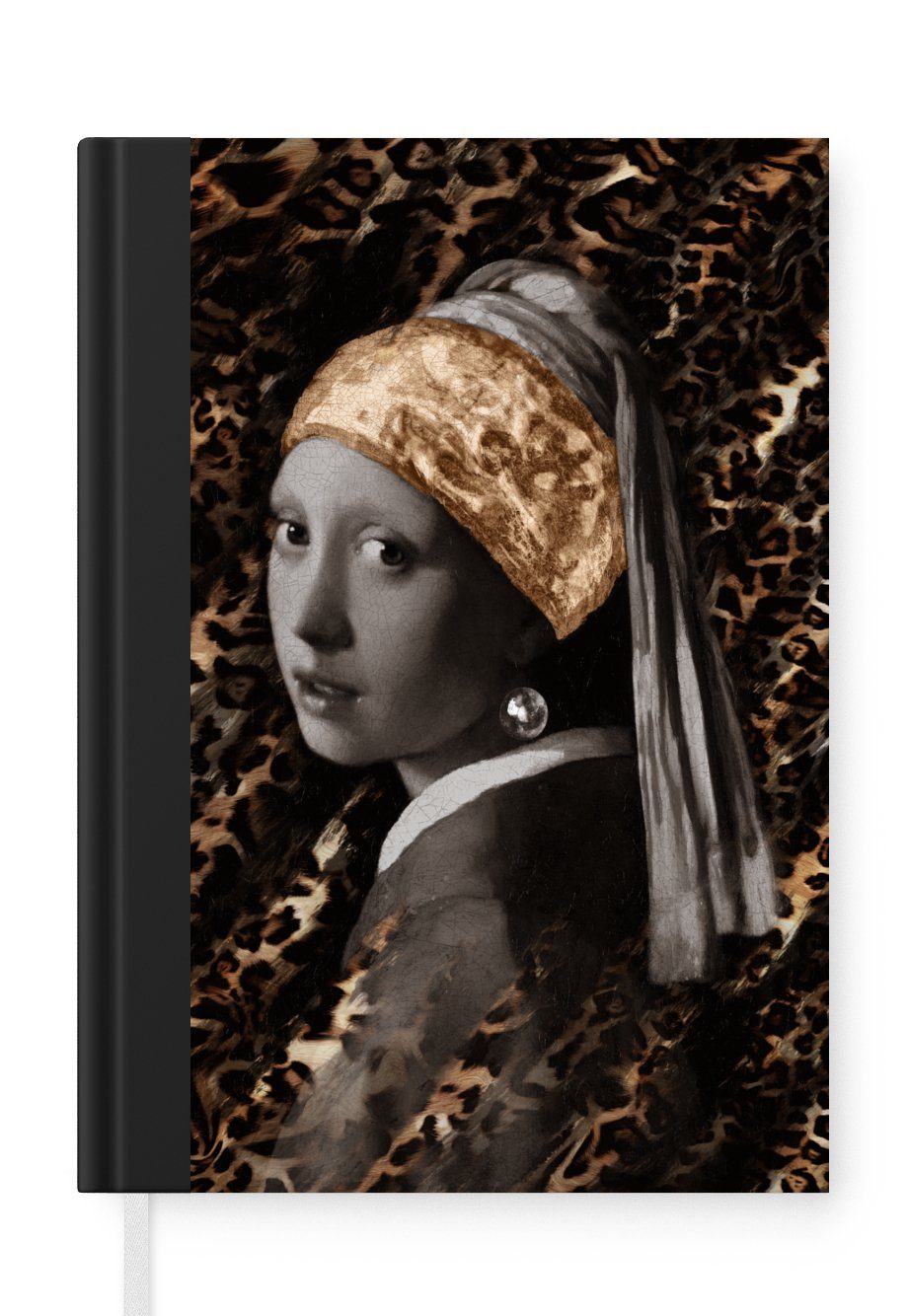 MuchoWow Notizbuch Das Mädchen mit dem Perlenohrring - Johannes Vermeer - Gold, Journal, Merkzettel, Tagebuch, Notizheft, A5, 98 Seiten, Haushaltsbuch