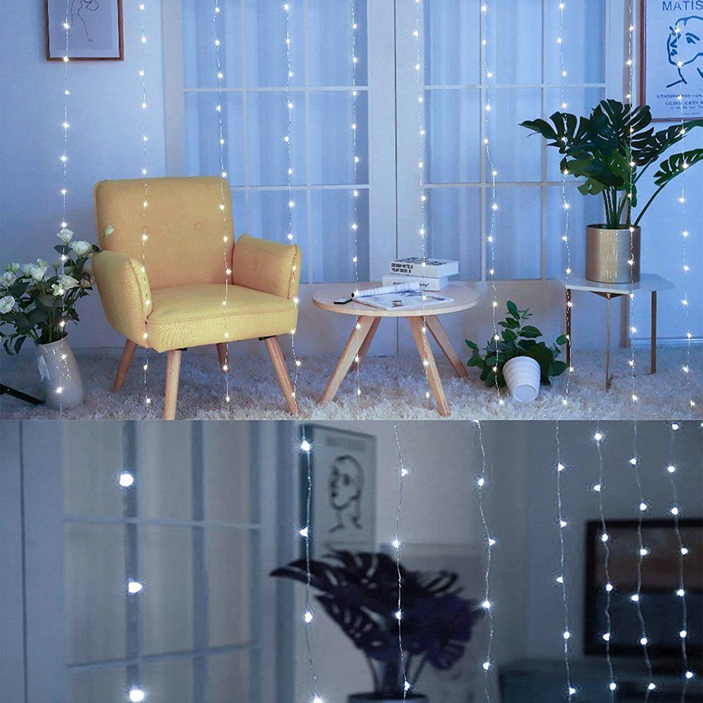 Weihnachten LED-Lichtervorhang Modi/Musik Wand Fernbedienung, 8 3 X Garten Party, Fenster Schlafzimmer Aufhängehaken; für Weiß 3M, aktiviert, Rosnek Deko mit