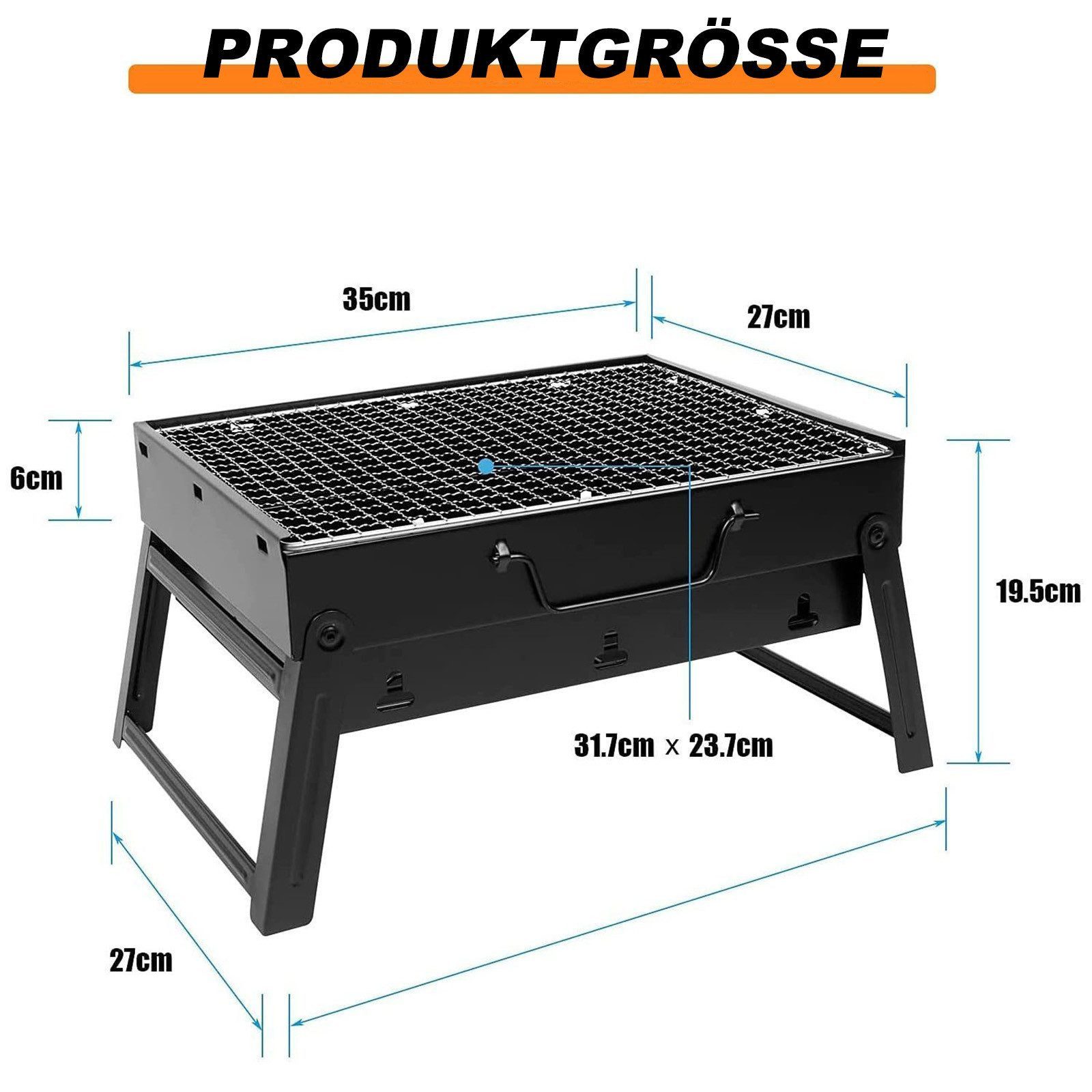 SunJas Holzkohlegrill CA-04A tragbarer BBQ Grill Campinggrill Mini grill Klappgrill, Tischgrill,Reisegrill, für 1‑3 Personen, Grillfläche 35 x 27 cm für Garten, – Bild 4 von 5