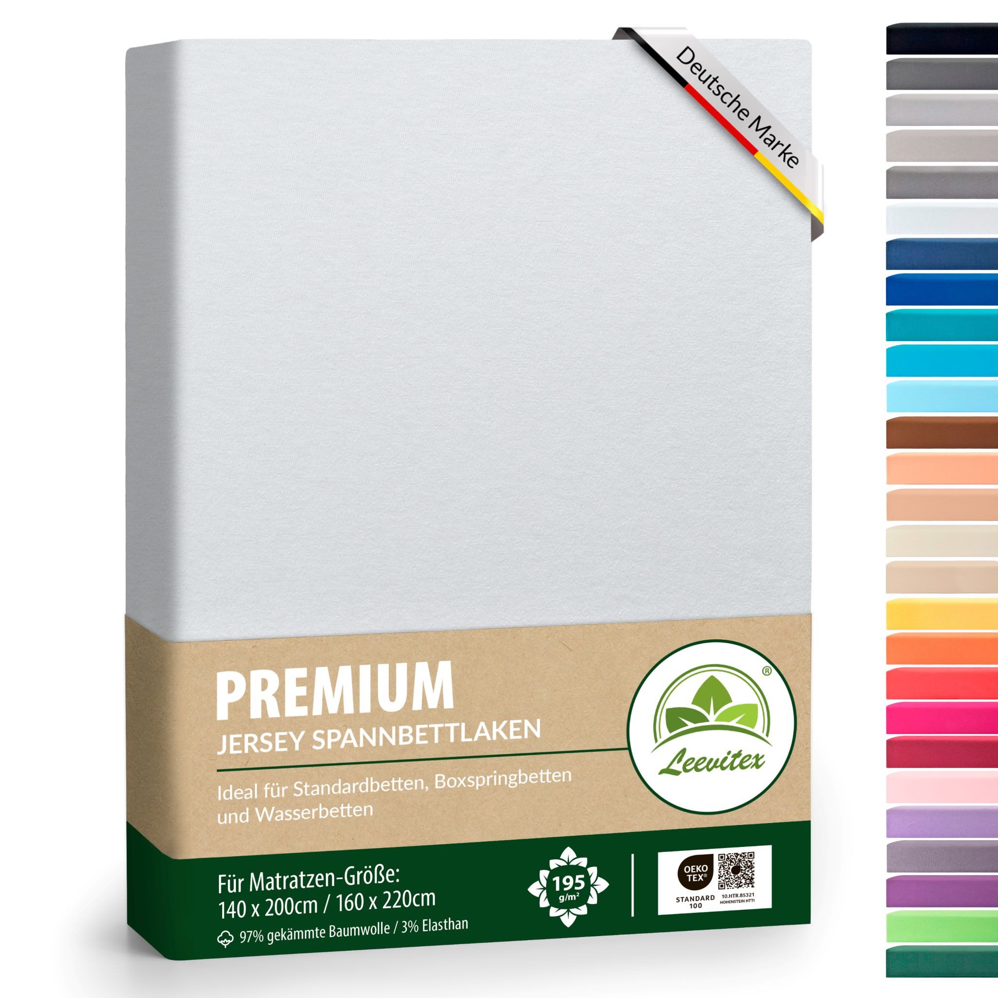 leevitex® Spannbettlaken Premium, verschiedene Größen, Stoffgewicht 195 g/m², 40 cm Steghöhe, Jersey-Elasthan, Gummizug: rundum, (1 Stück), verschiedene Farben, OEKO-TEX® STANDARD 100 zertifiziert