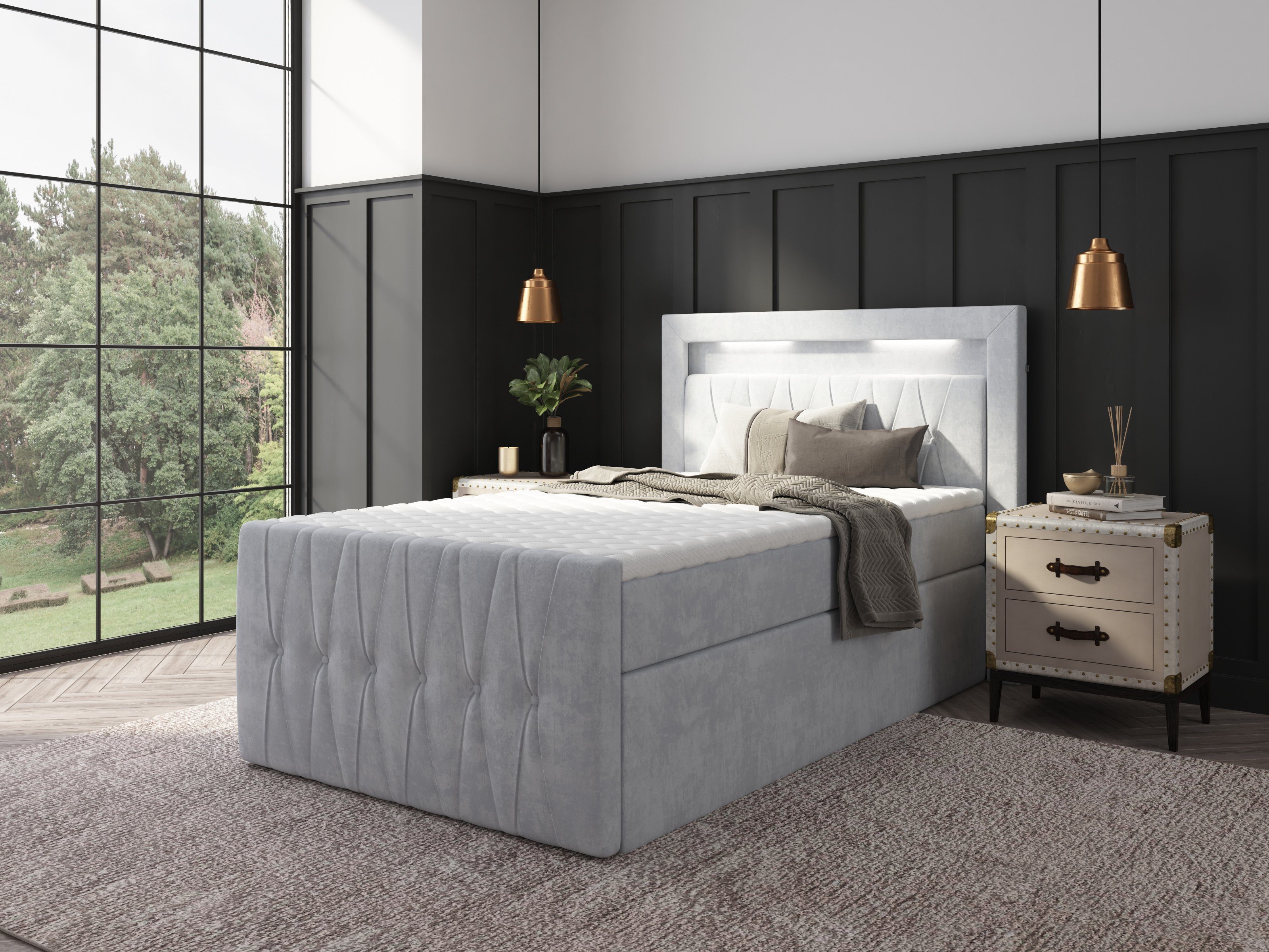 wonello Boxspringbett Valencia, mit LED-Beleuchtung und Stauraum, inkl. Topper
