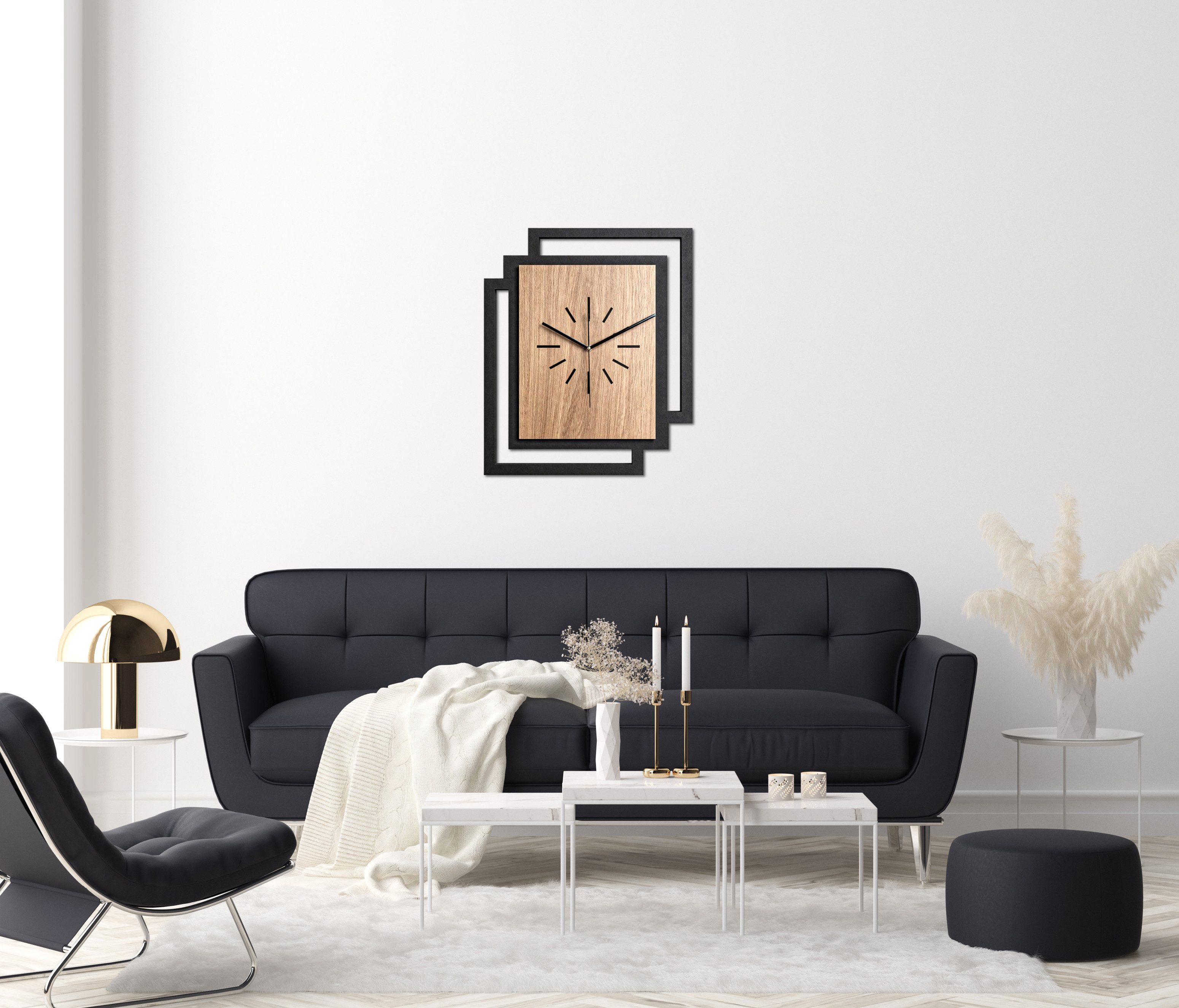 ORNAMENTI Wanduhr Große handgefertigte moderne aus Holz, Hingucker Wanddeko 45 x 55 cm (Rechteckig vertikal ohne Tickgeräusche für Wohnzimmer, ohne Ziffern)