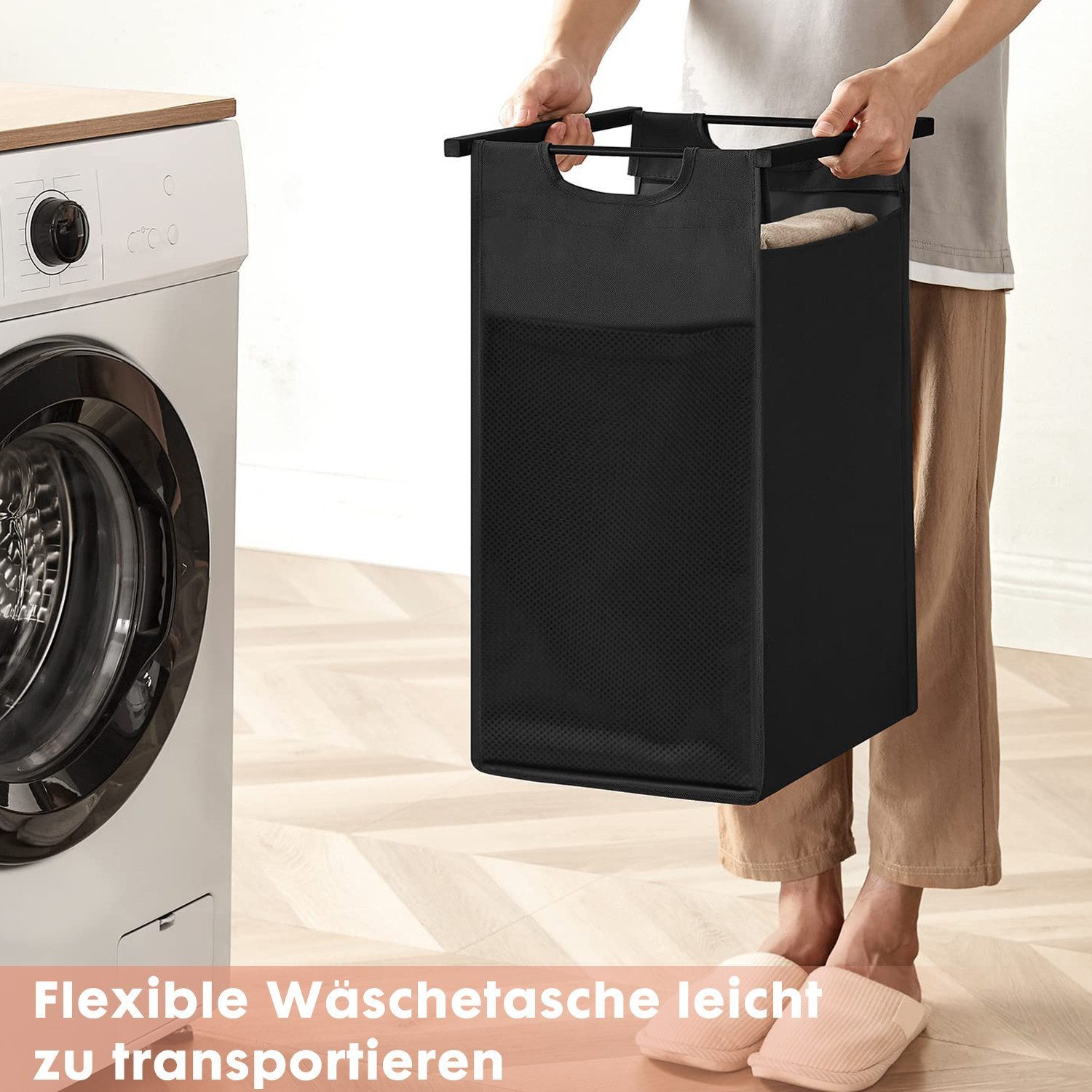 SURFOU Wäschekorb mit Rollen Wäschesammler Beweglicher Wäschewagen (2 St., mit Ablage Wäschebox Wäschesack aus Oxford-Gewebe Waschesammelboxaus), aus Oxford-Gew – Bild 5 von 5