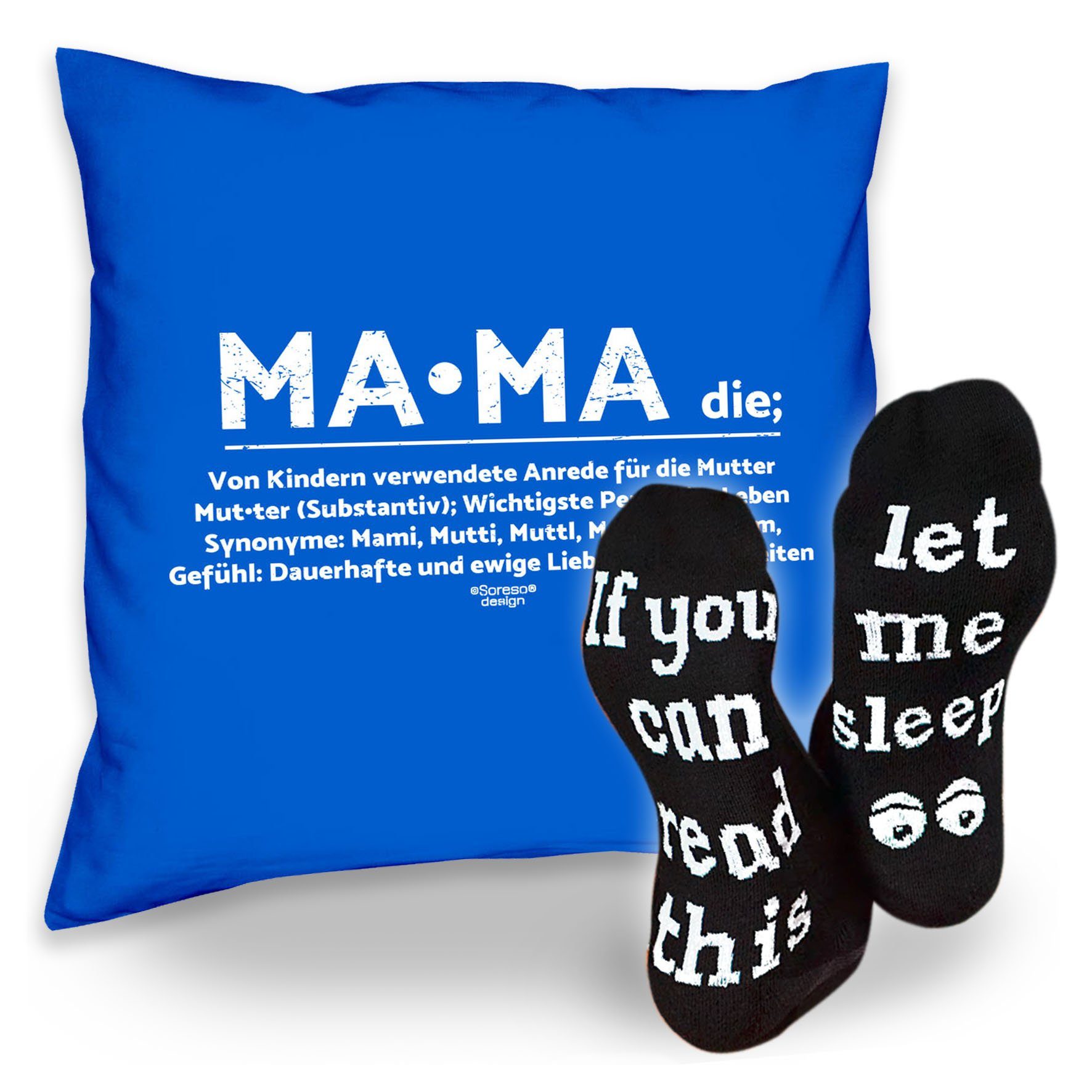 Soreso® Dekokissen Kissen Mama & Sprüche Socken Sleep, Muttertagsgeschenk Mama Muttertag royal-blau