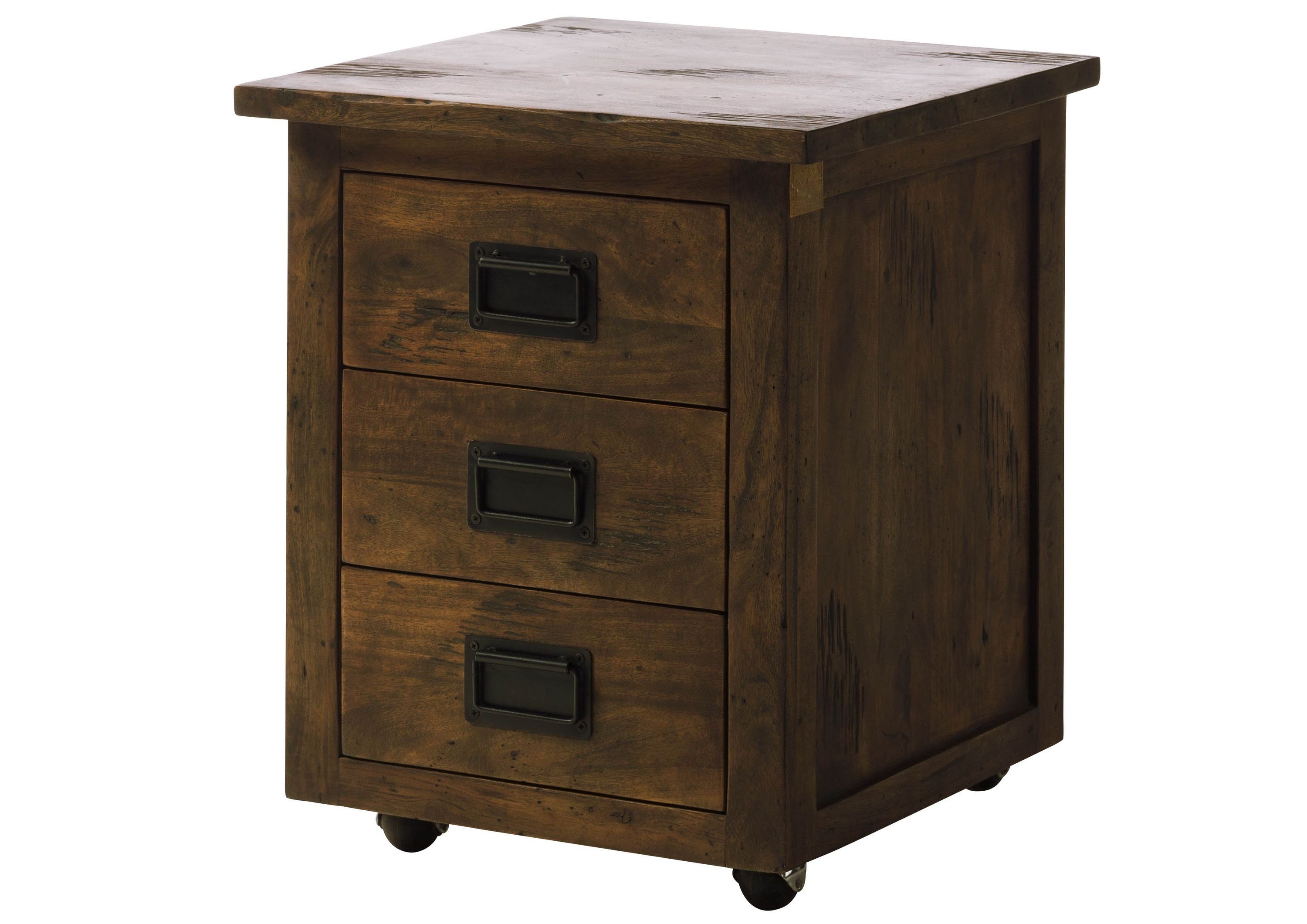 Massivmoebel24 Rollcontainer RAILWAY, (Rollcontainer Mango 50x50x60 braun lackiert RAILWAY #4003), Rollcontainer Mango 50x50x60 braun lackiert RAILWAY #4003