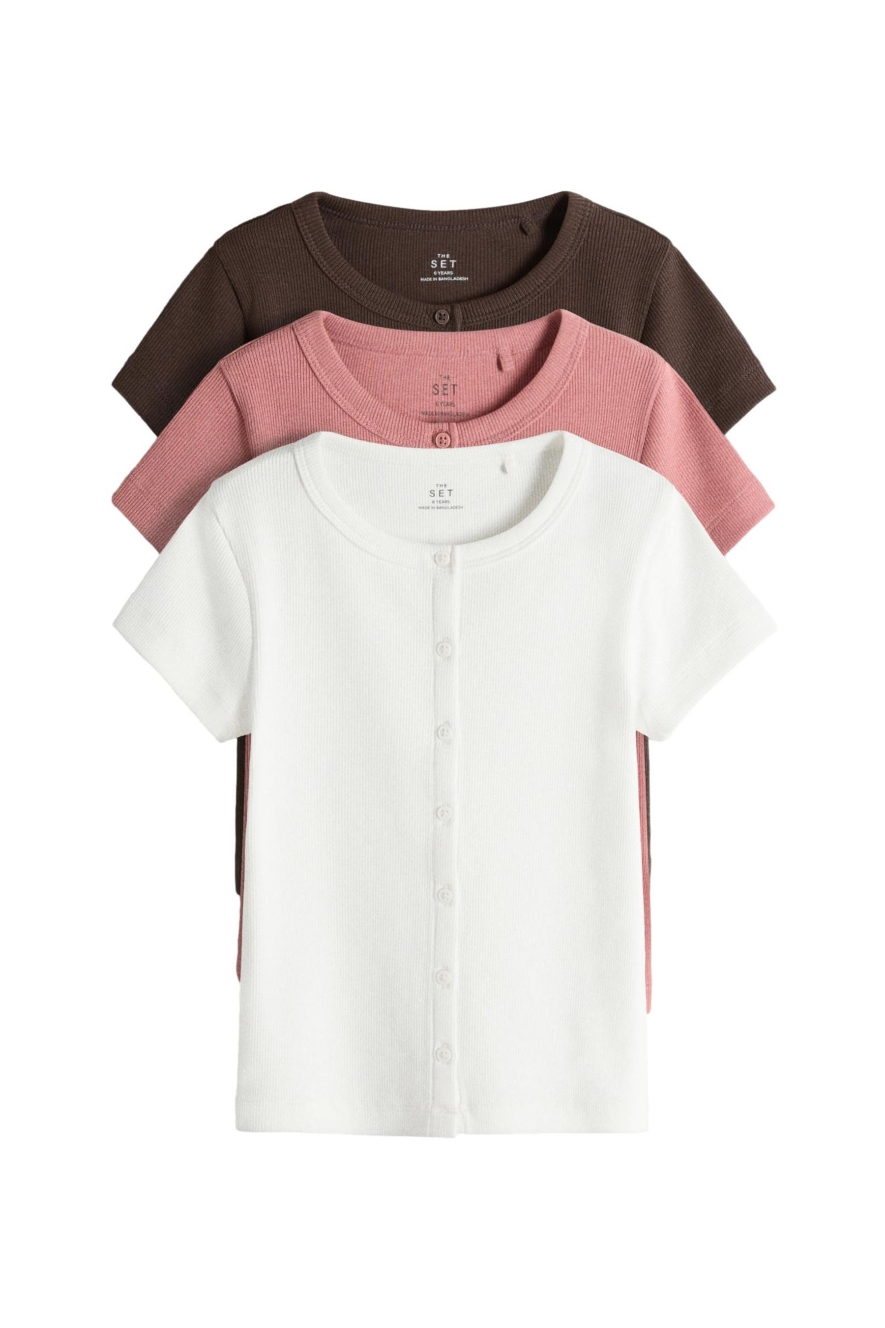 T-Shirt The Set Gerippte Kurzarm-Strickjacken, 3er-Pack