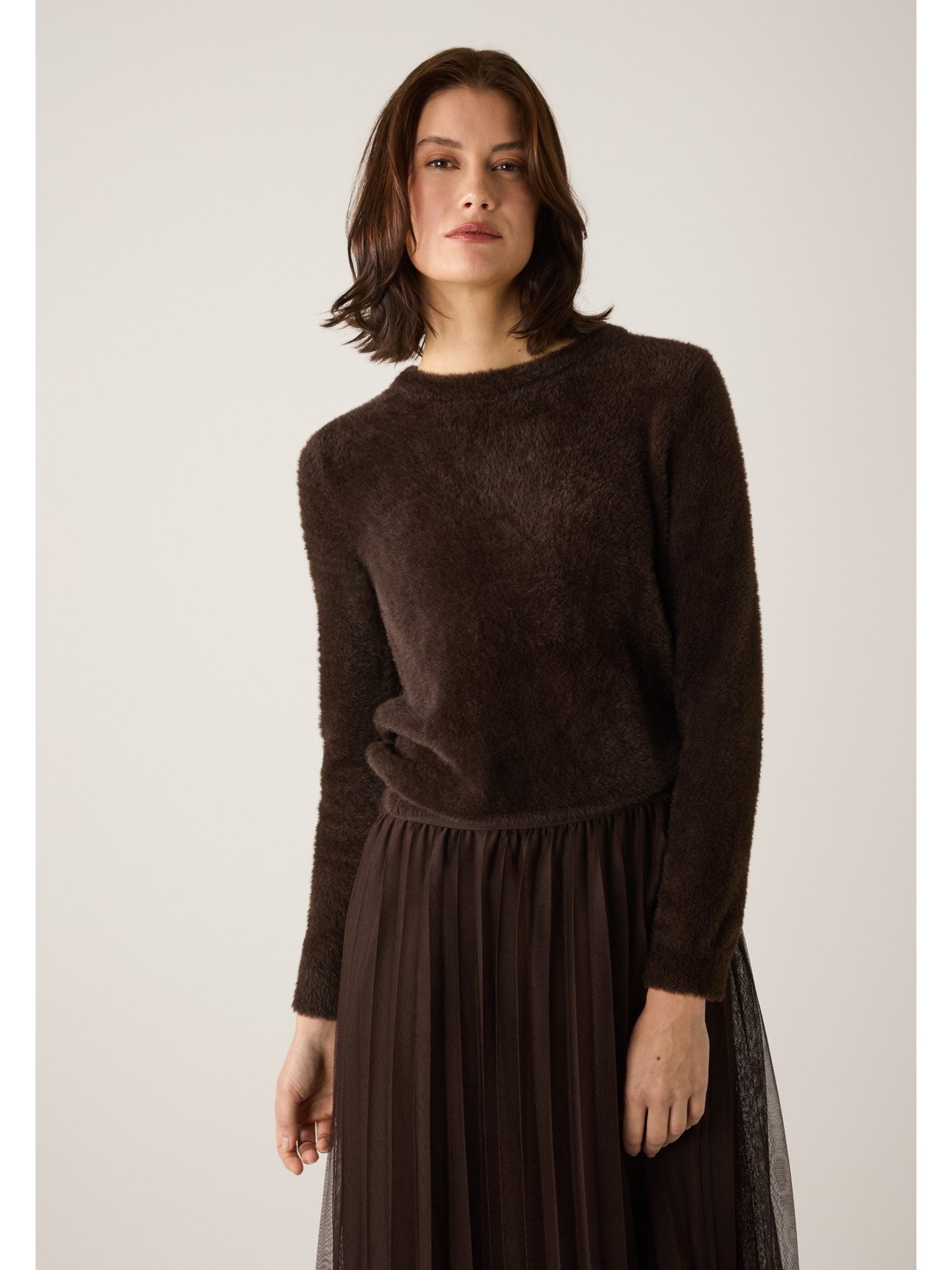 MORE&MORE Rundhalspullover superweicher, haariger Kuschelpullover günstig online kaufen