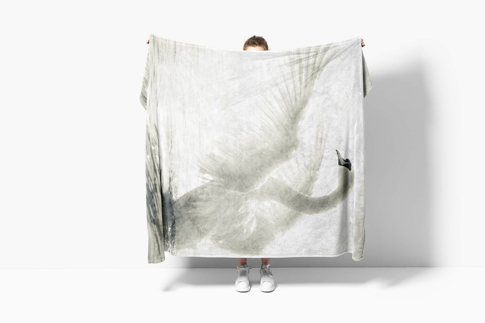 Kuscheldecke Strandhandtuch schöner Baumwolle-Polyester-Mix Art Sinus mit Handtuch Handtücher Schwan, Saunatuch (1-St), Tiermotiv Handtuch