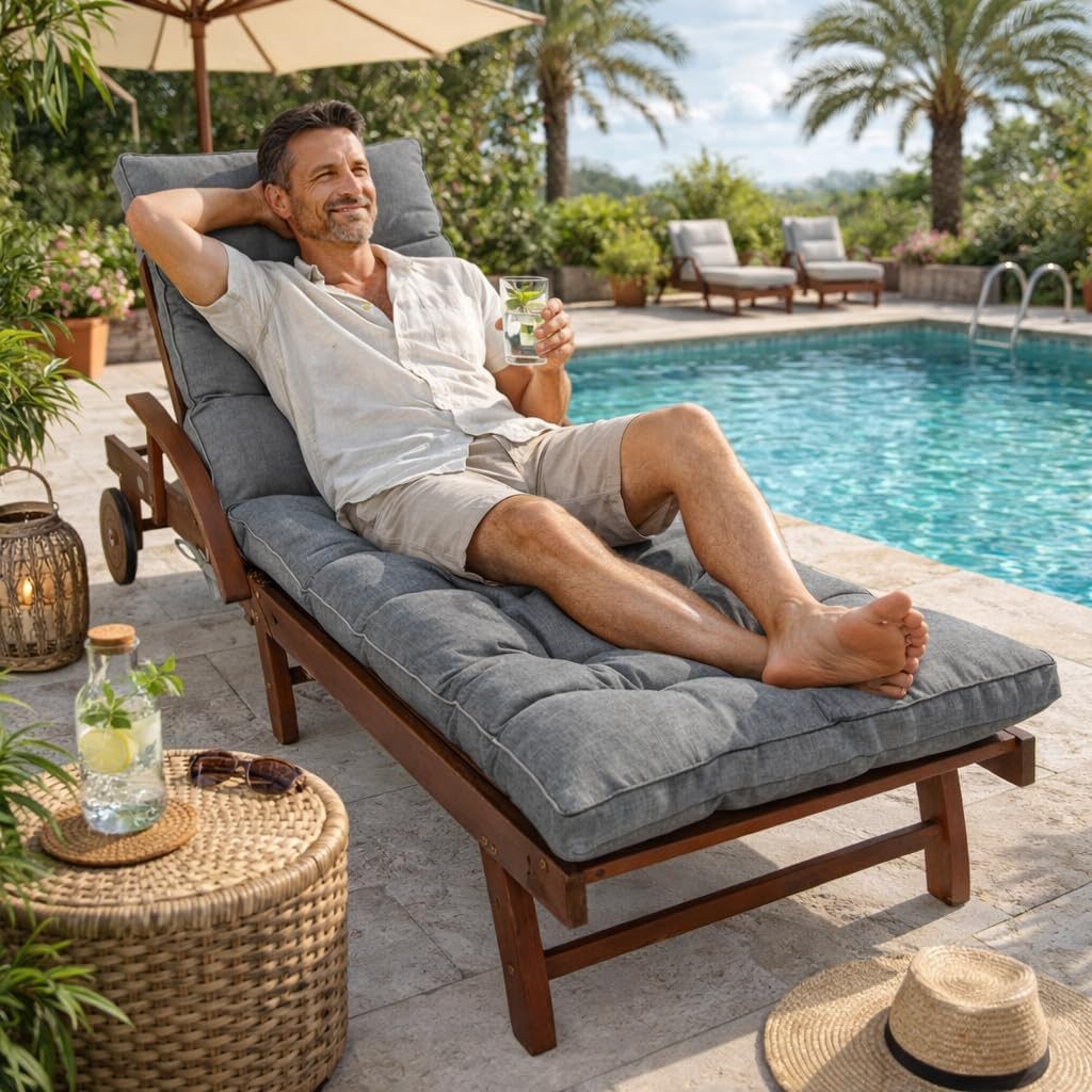 sunnypillow Liegenauflage 200 x 60 - Auflage für Gartenliege extra dick 13cm, Grau