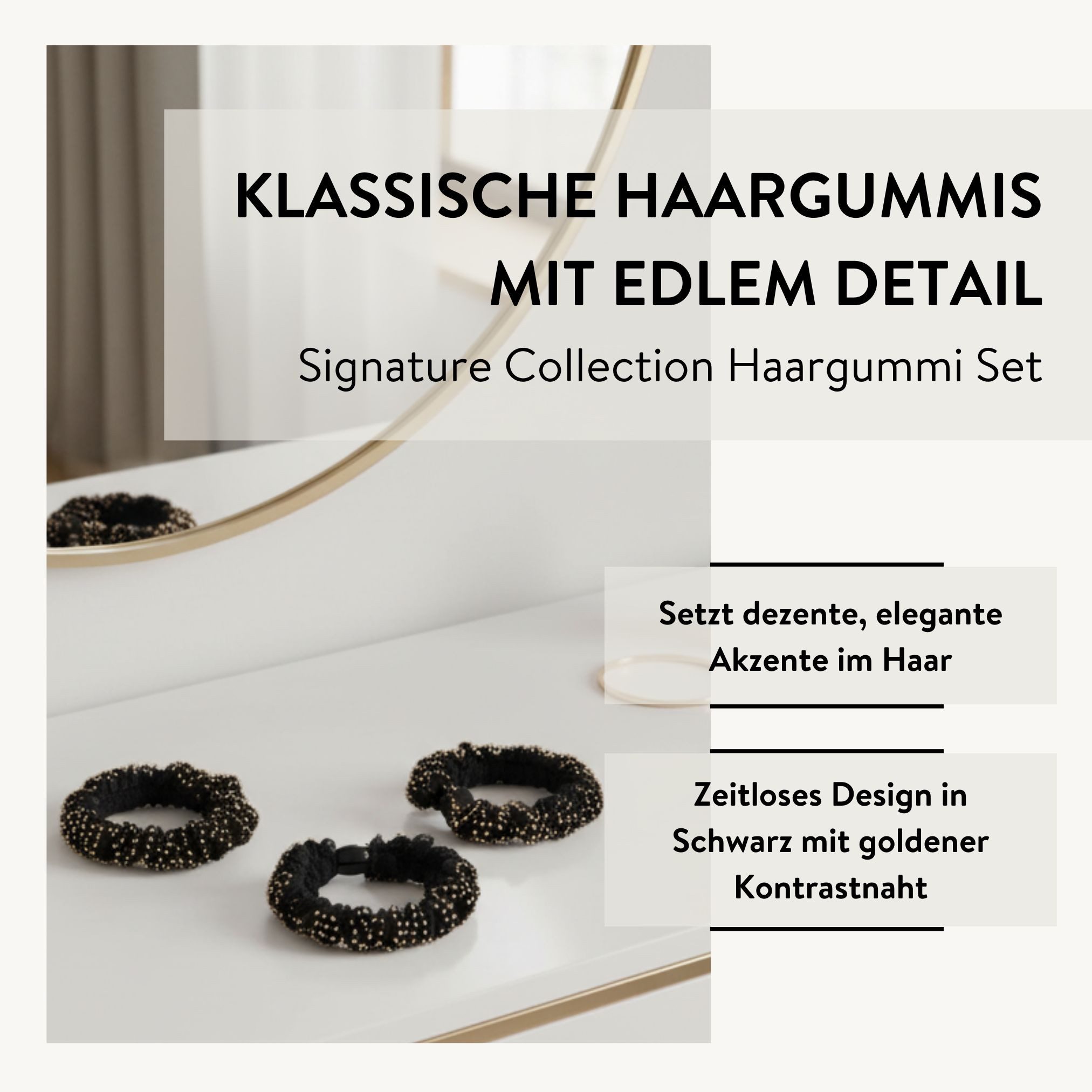 PARSA Beauty Haargummi Signature Collection Haargummis Schwarz mit Goldnaht, 3er-Set