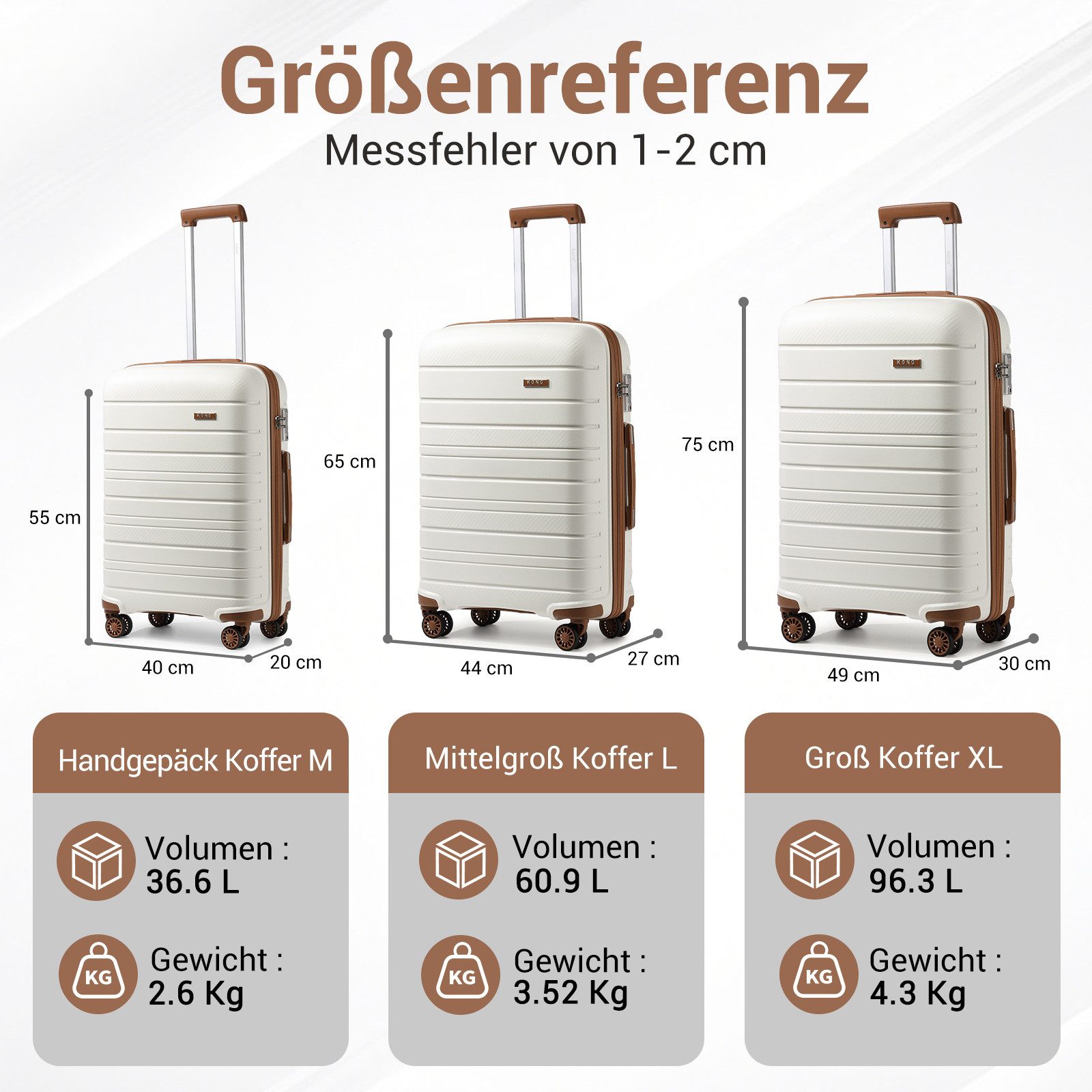 KONO Koffer Zwillingsrollen Reisekoffer mit TSA-Schloss Leichter Polypropylen