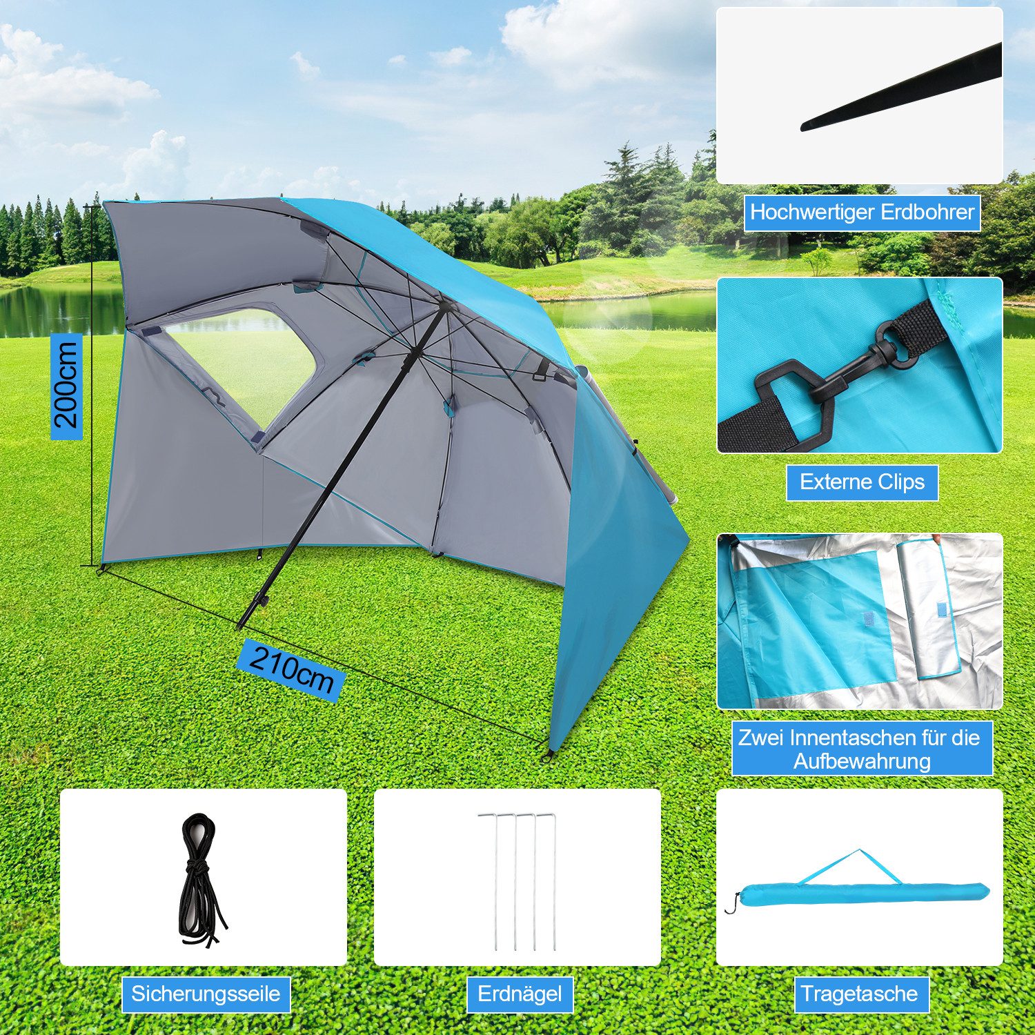 Clanmacy Sonnenschirm Strandschirm 210cm UV Schutz günstig online kaufen