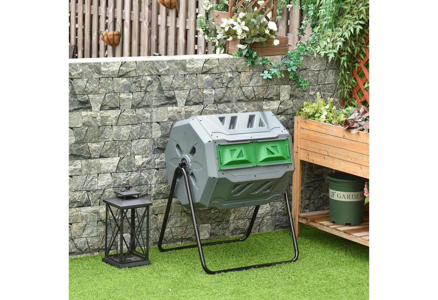 Thumbnail - Outsunny Komposter mit 2 Kammern, Drehbarer, BxTxH: 65x65x96 cm, 160 l, (Gartenkomposter, 1 St., Trommel-Komposter), für...