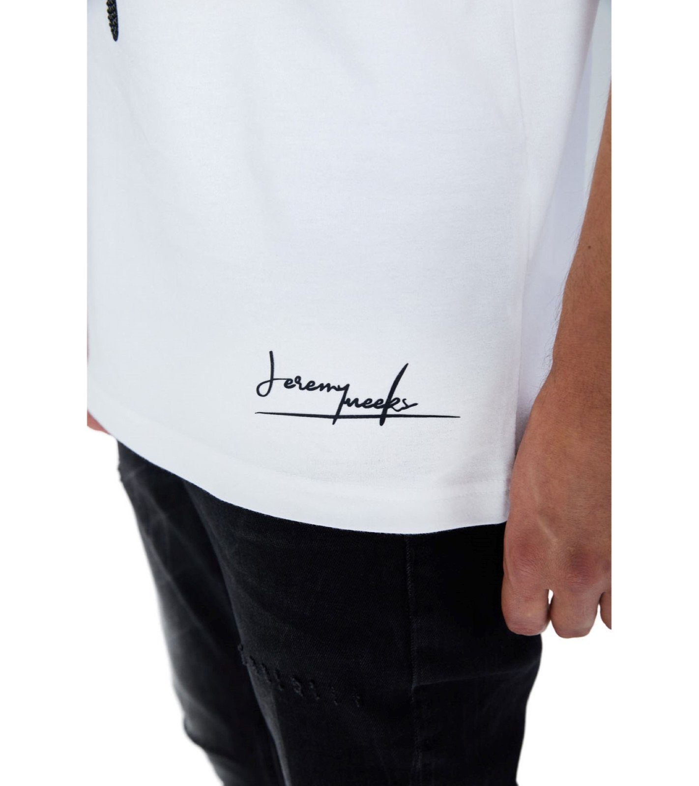 Weiß Marco Kurzarm-Shirt JEREMY mit Rundhalsshirt MEEKS Freizeit-Shirt T-Shirt JEREMY Glitzersteinen MEEKS Herren