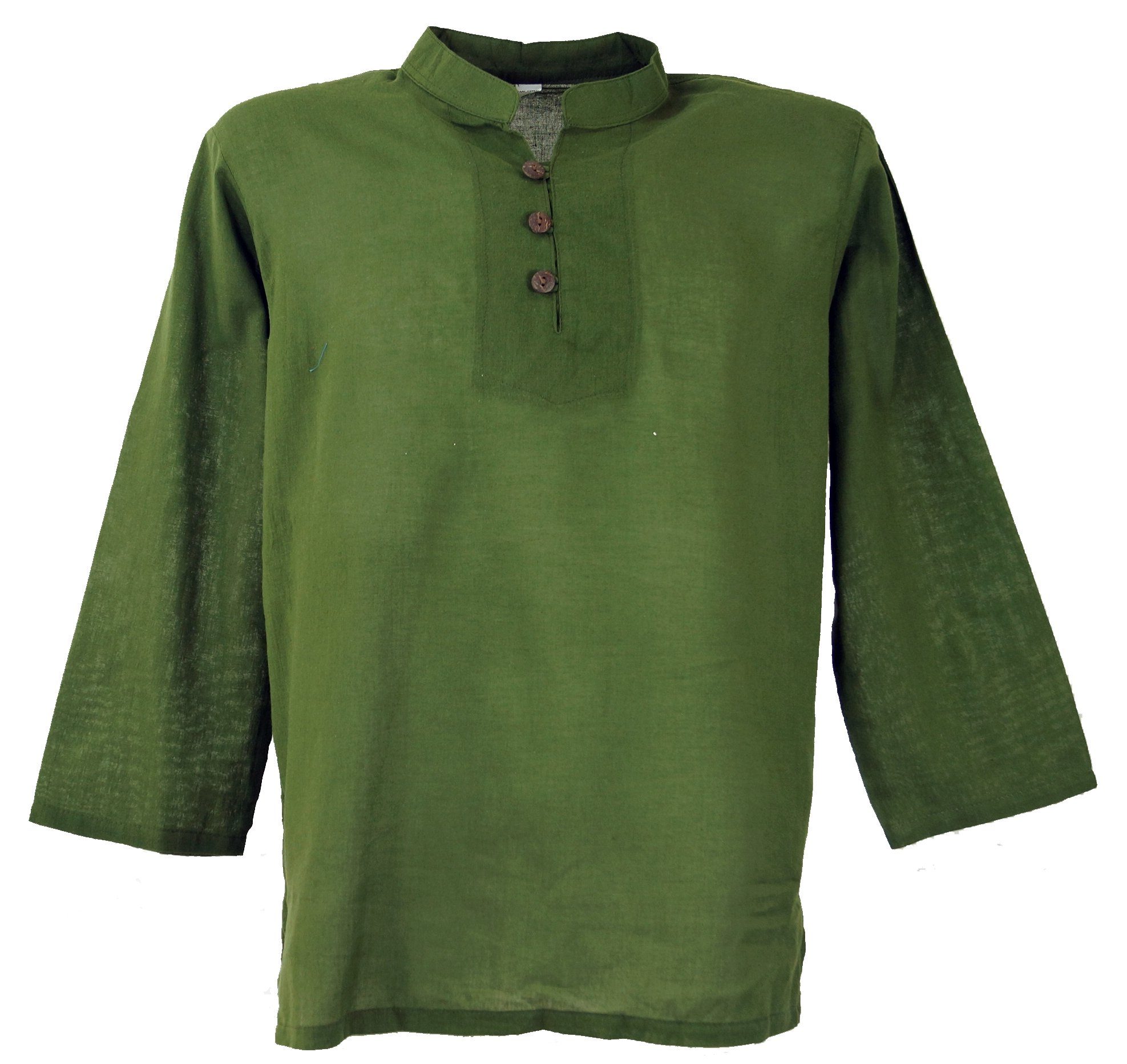Guru-Shop Hemd & Shirt Yoga Hemd, Goa Hemd mit Knopfleiste - olive Ethno Style, alternative Bekleidung