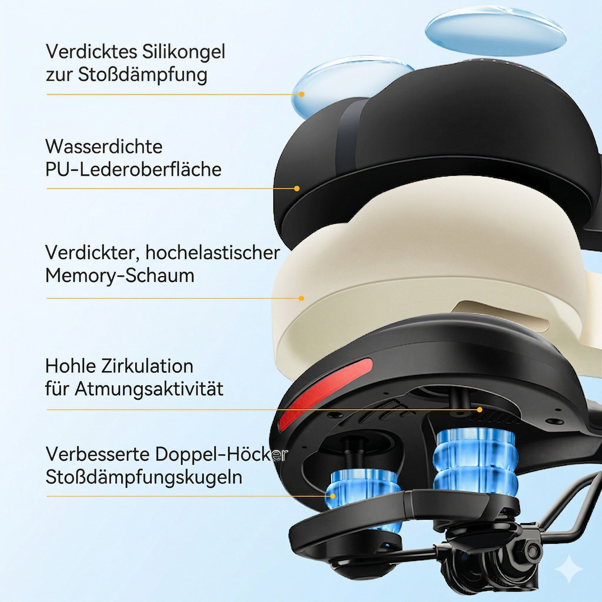 ROCKBROS Fahrradsattel Fahrradsattel,Komfort, wasserdicht & stoßdämpfend, Ergonomisches Design