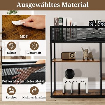 COSTWAY Konsolentisch, mit Drahtkorb & 3 Regalen, industriell, 100x30x82cm