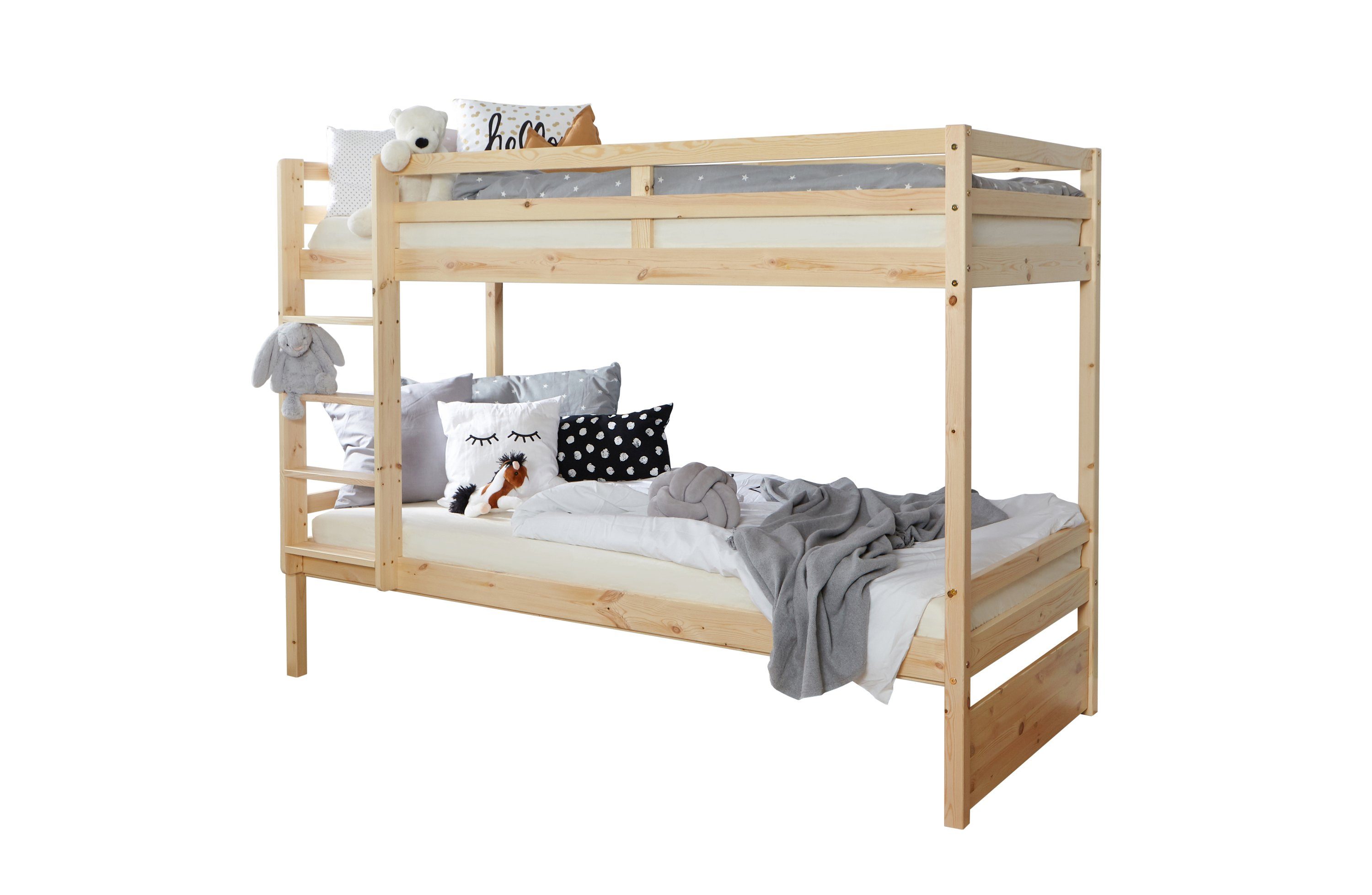 Ticaa Etagenbett Etagenbett Finn Kiefer Natur, Leiter ist wahlweise rechts oder links montierbar