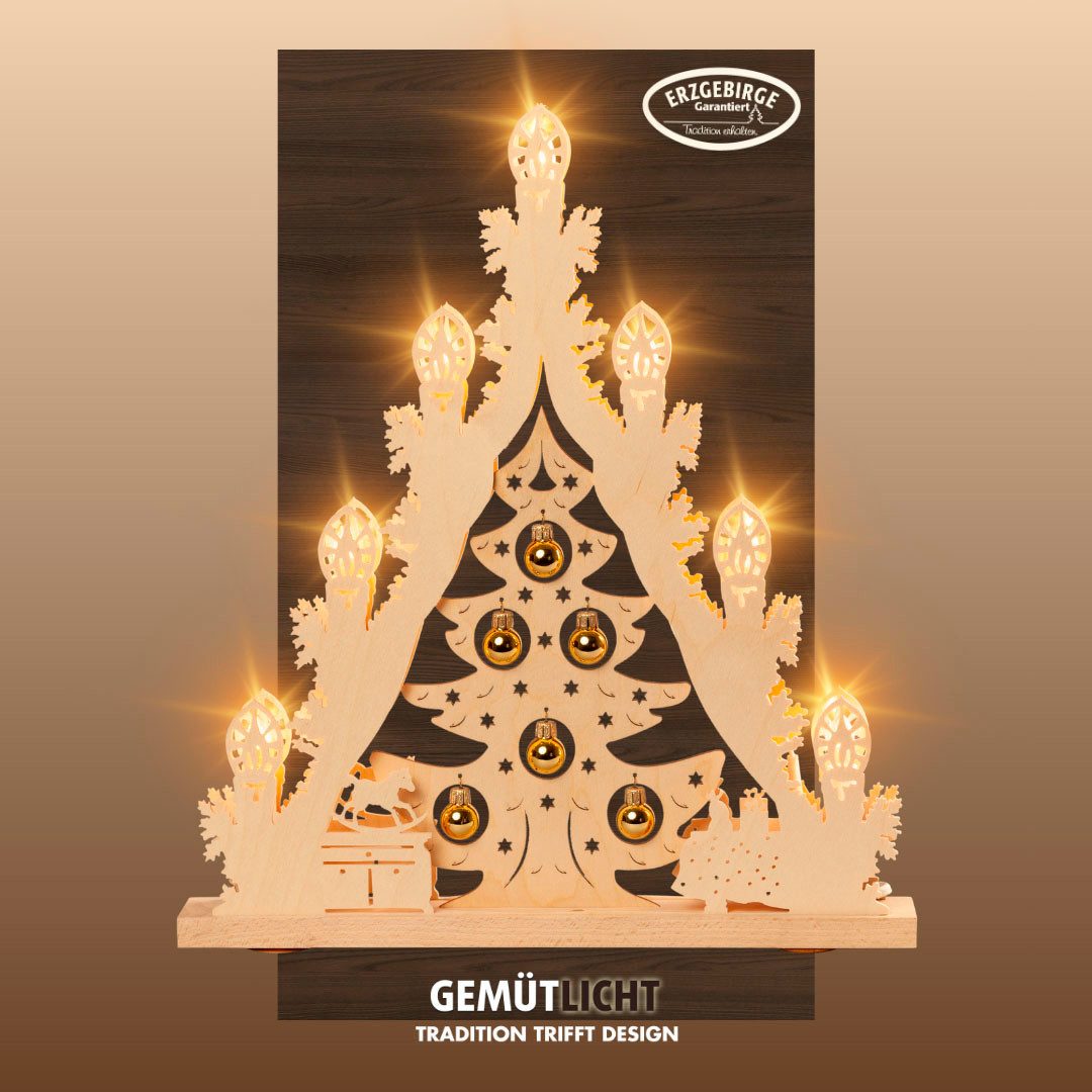 Weigla LED Lichterbogen Weihnachtsbaum mit Kugeln, Made in Germany (1-tlg), Lichterspitze, 7-flammig