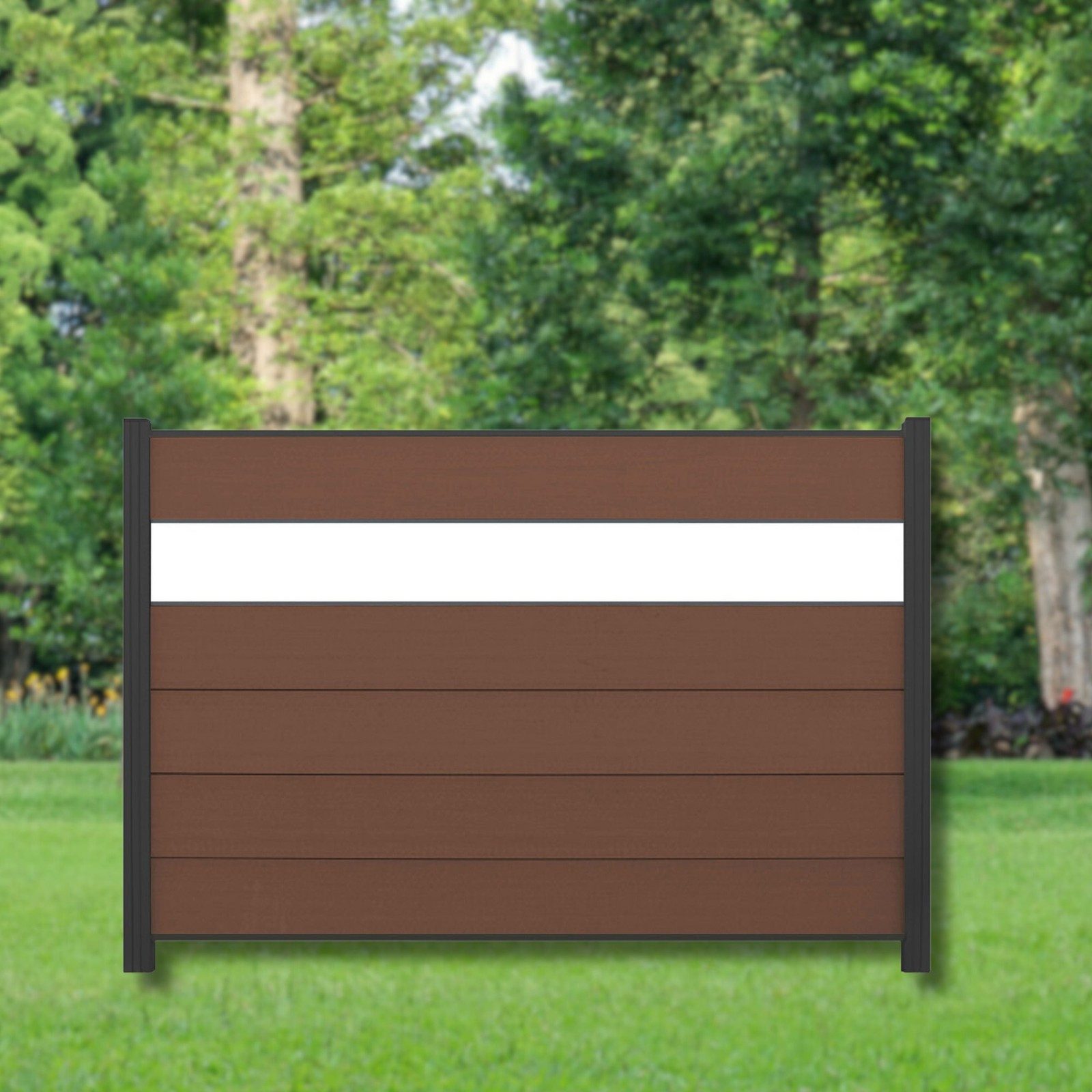 WPC Profi Zaun Komplettset Sichtschutzzaun Alupfosten Redwood Braun DEKOR 180x120 cm, (Komplettset, mit Start- und Abschlussleisten, Pfosten und Zubehör)