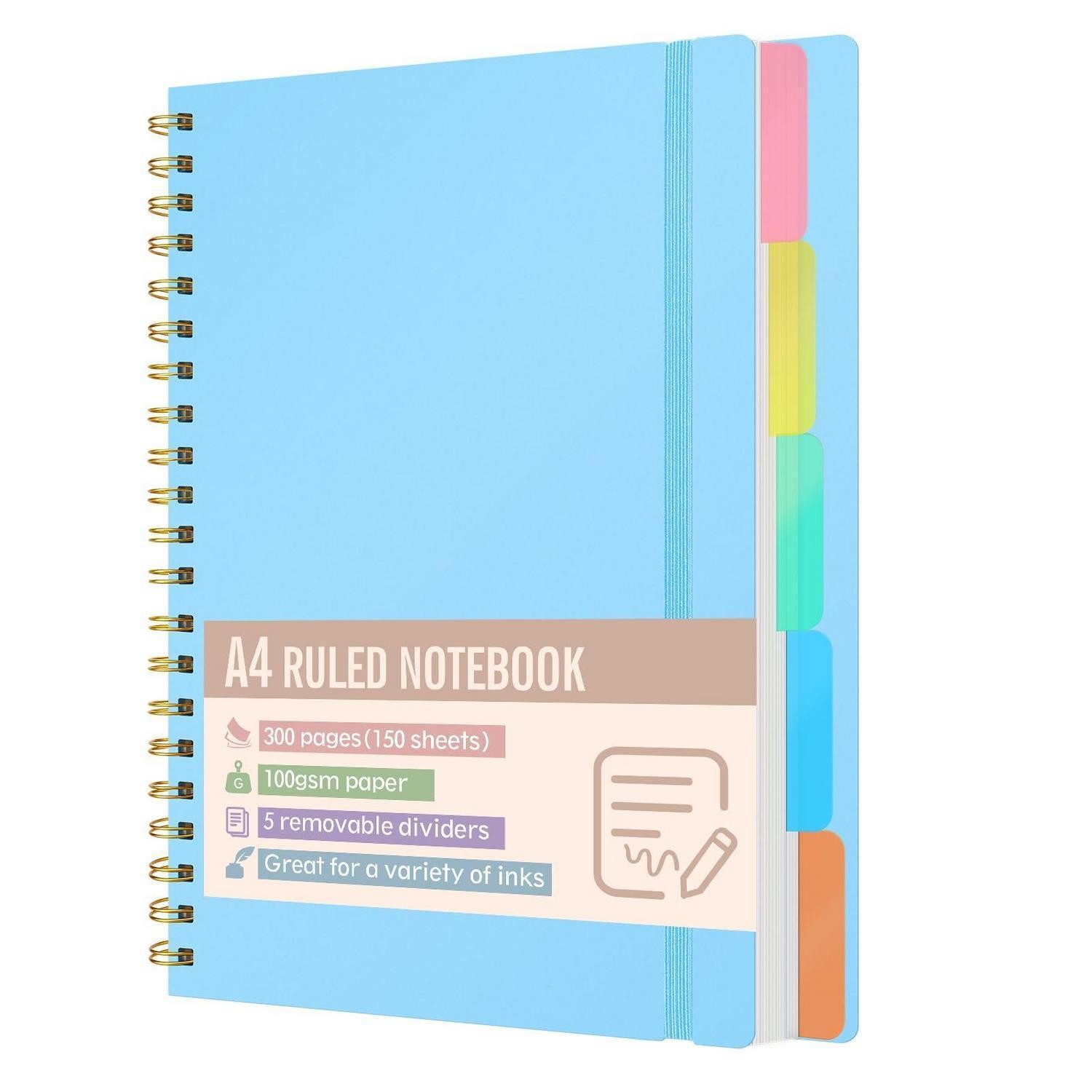 LuxusKollektion Notizblock Notizbuch A4 liniert 300 Seiten 5 Register blau