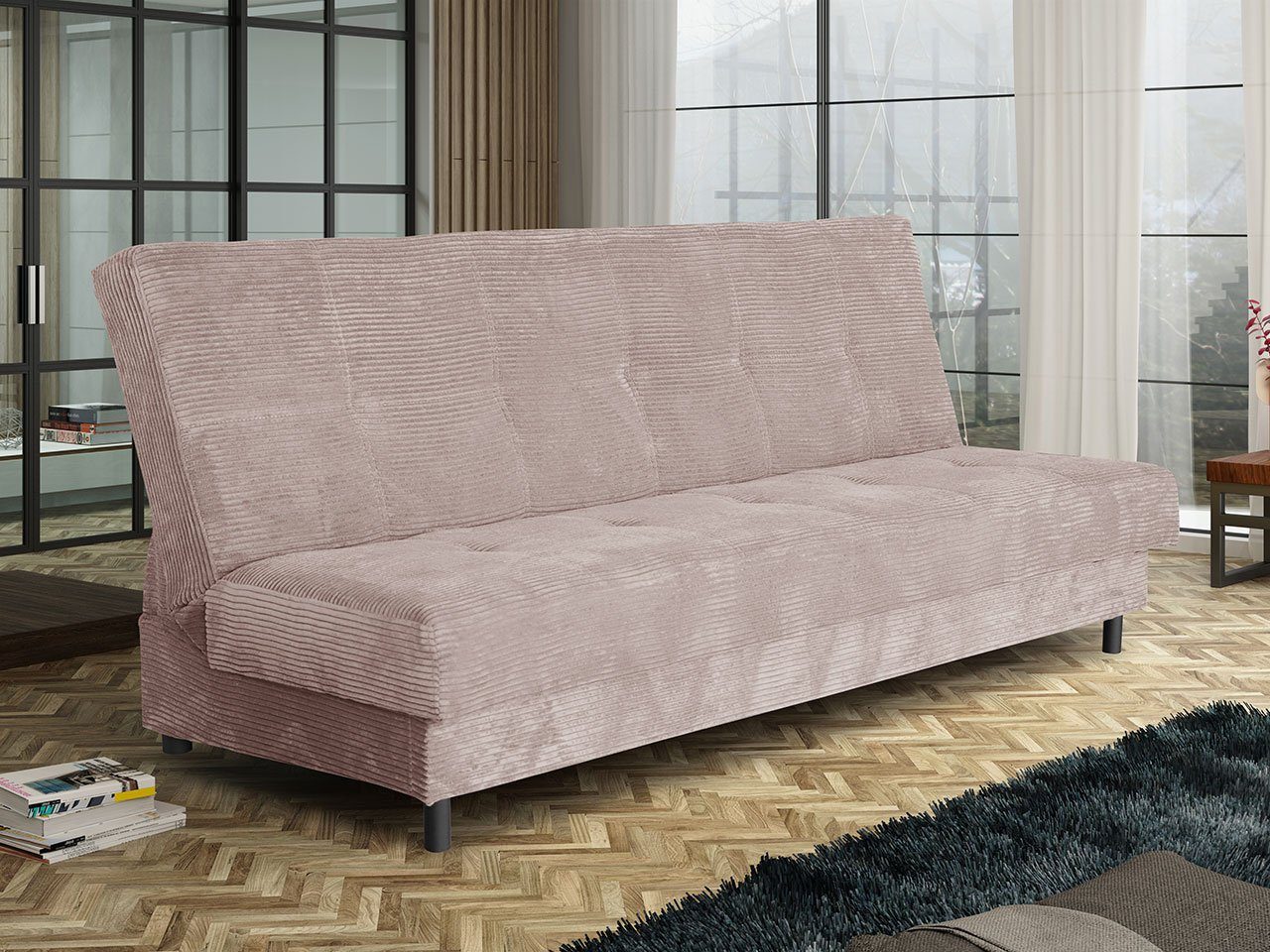 Sofa Aufklappbar, Enduro 145 XIV Cord, mit Poso Schlaffunktion Schlafsofa Sitzer Bettkasten, MIRJAN24 und 3