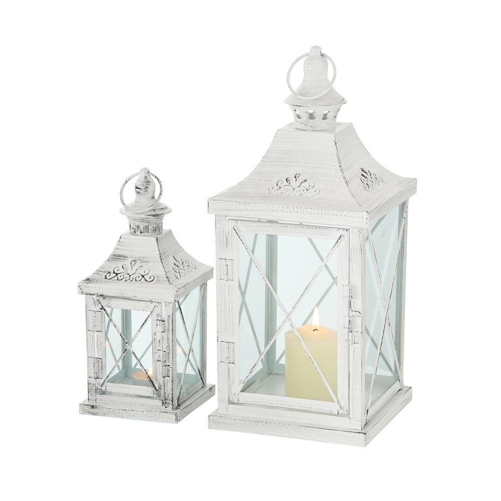 BOLTZE Laterne Laterne Odile 2er Set, Свічки Metall weiß Shabby Chic Glas Dekoration
