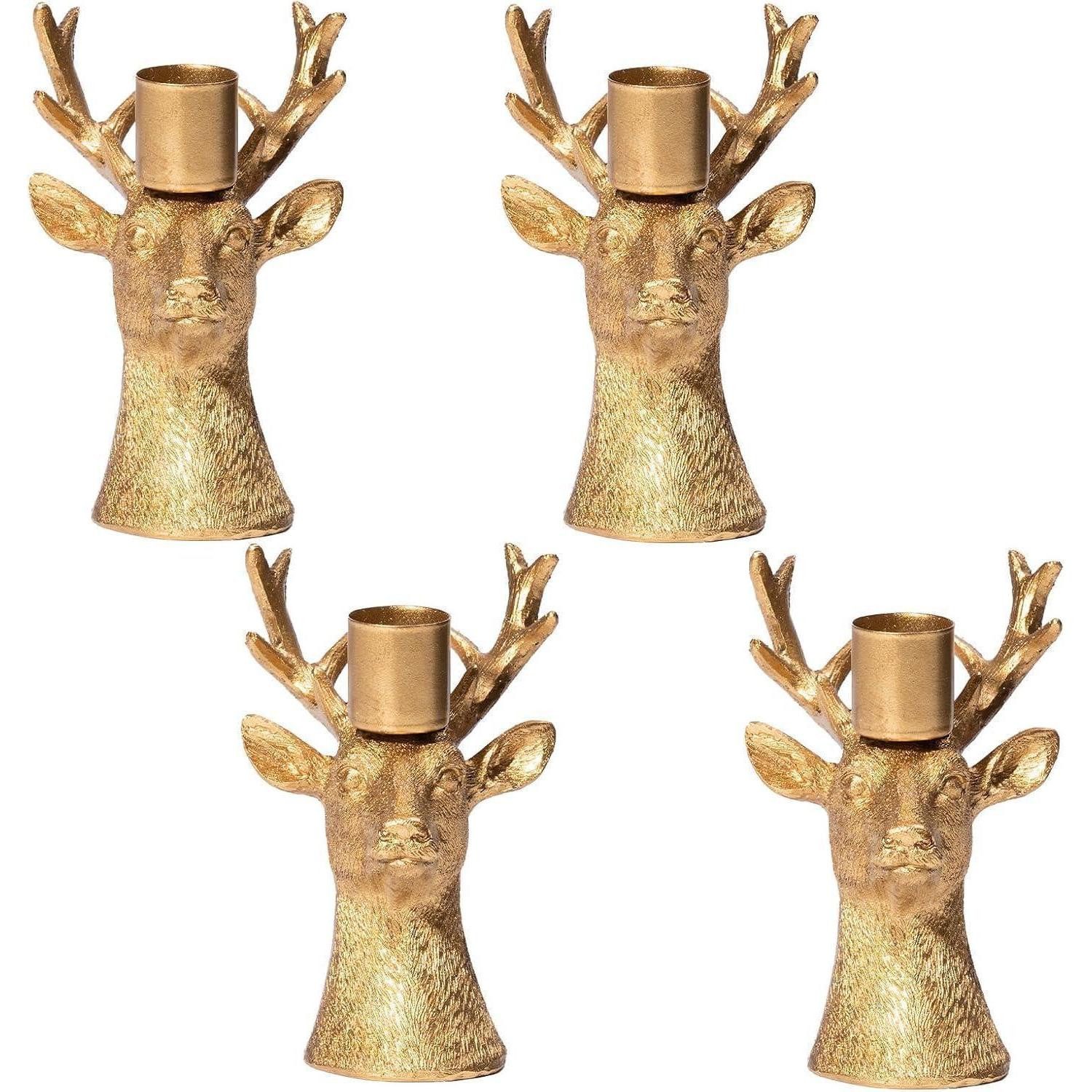 LuxusKollektion Kerzenständer Kerzenständer Hirsch Set 4 Gold Vintage