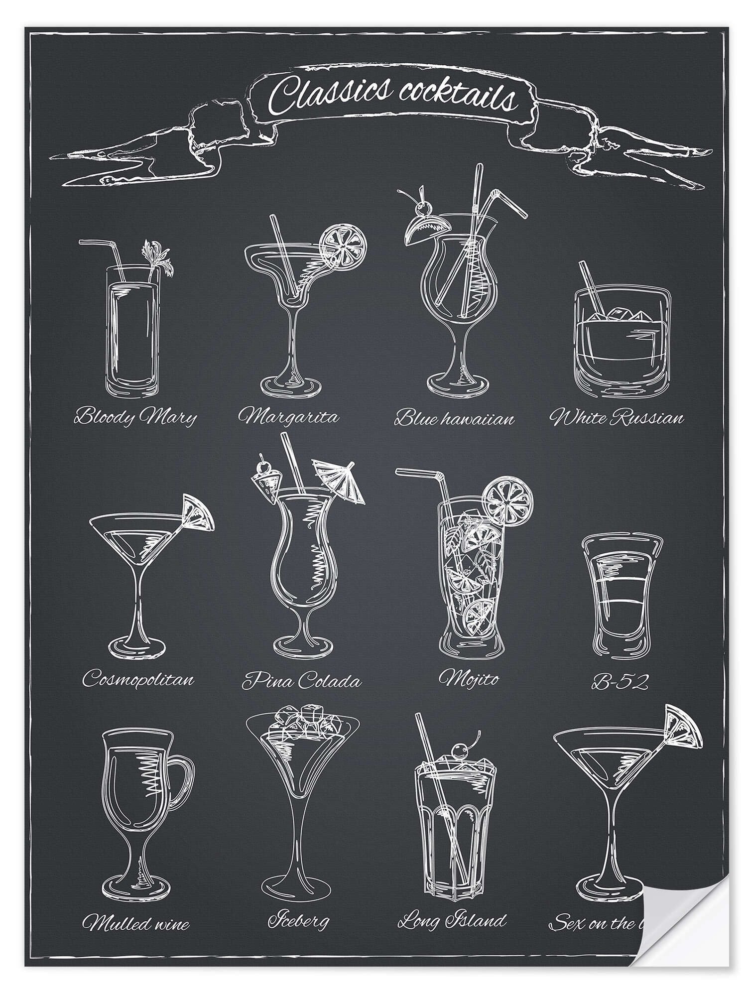 Posterlounge Wandfolie Editors Choice, Klassische Cocktails (Englisch), Küche Illustration