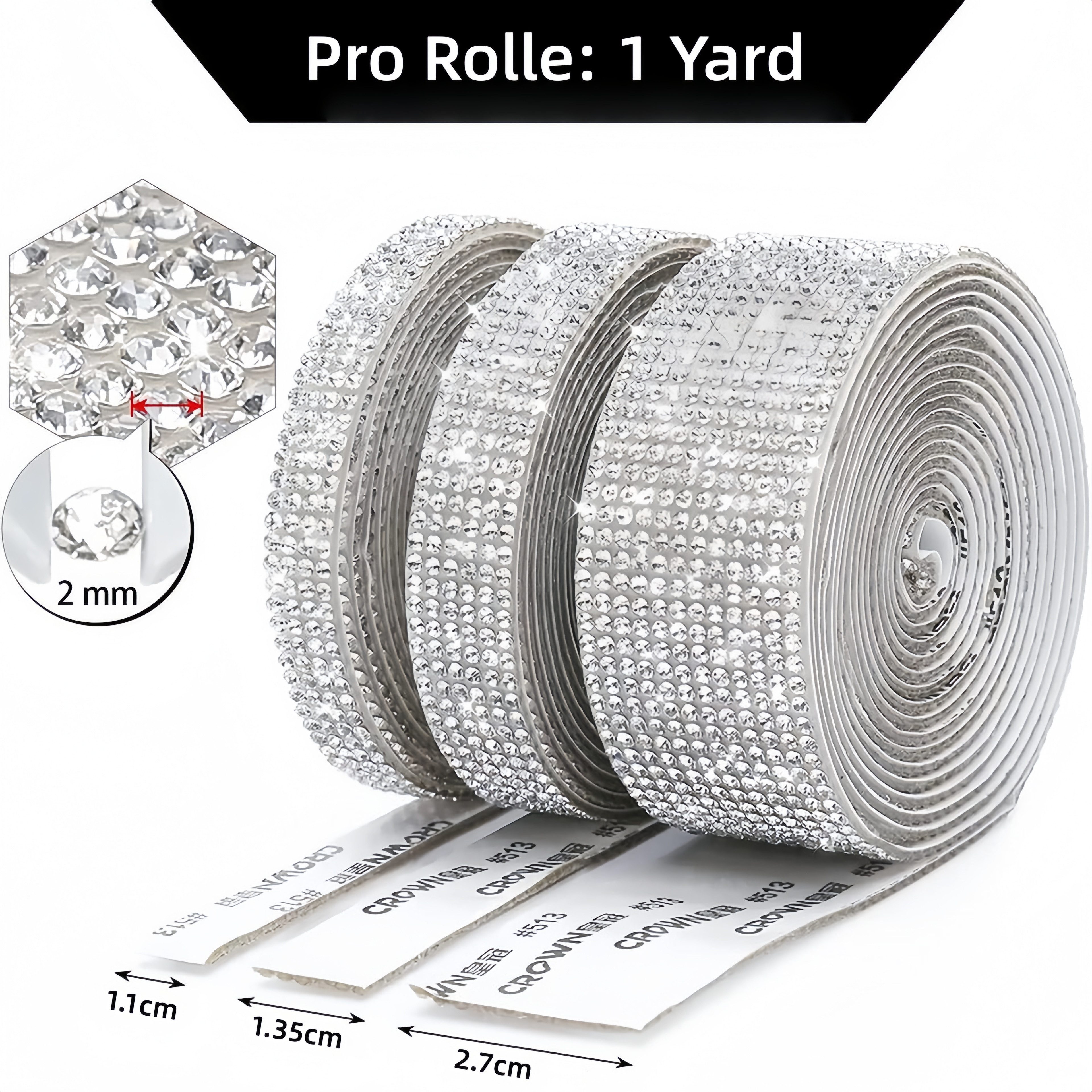 FOUORTUNATE-BEE Versteifungsband 3er Set selbstklebendes Kristall-Diamantband für DIY-Dekorationen, (3-St), Silbernes Glitzerband für Auto, Hochzeit & Bastelprojekte